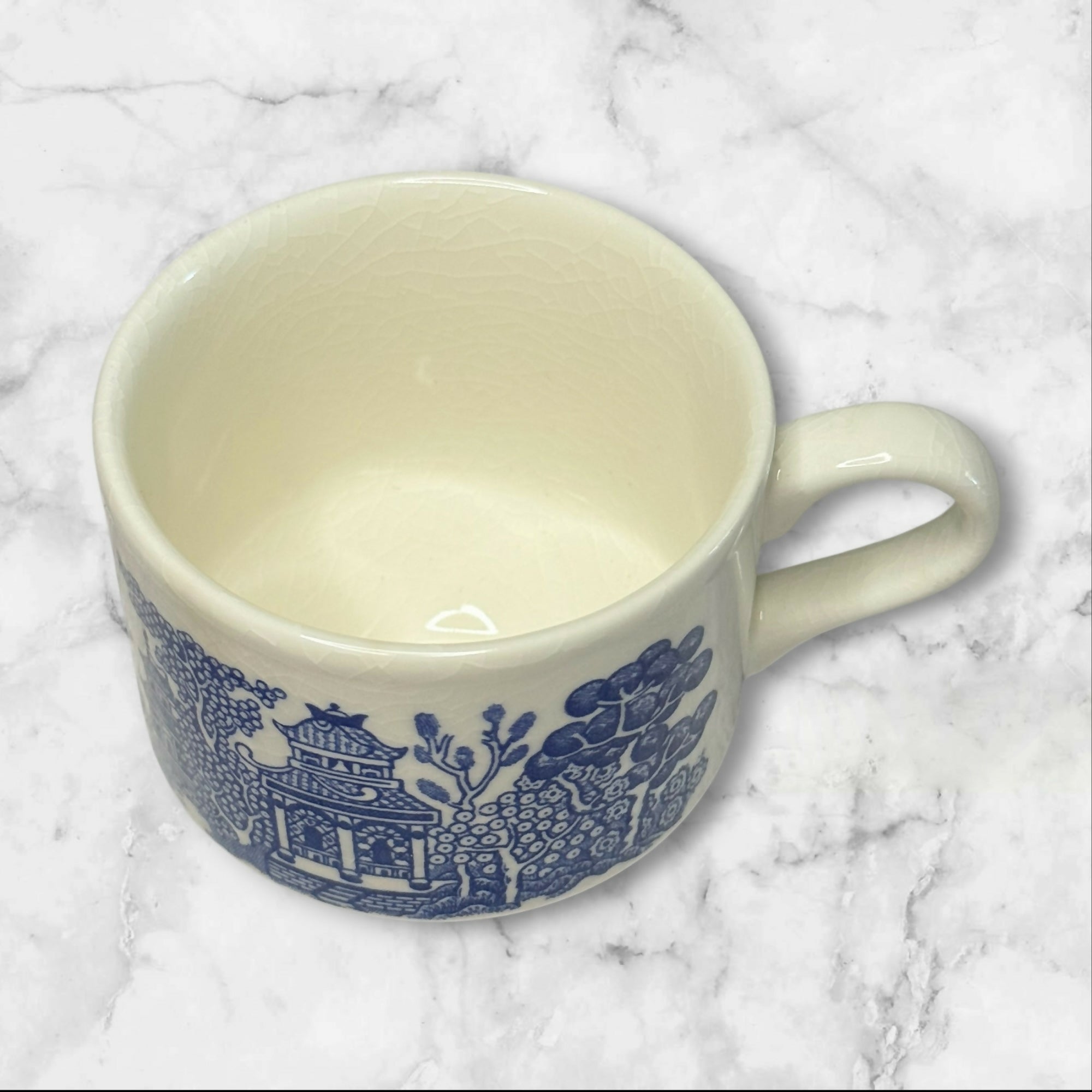 Churchill Willow Blue Georgian Shape Breakfast Cups | Set of 2 | Vintage