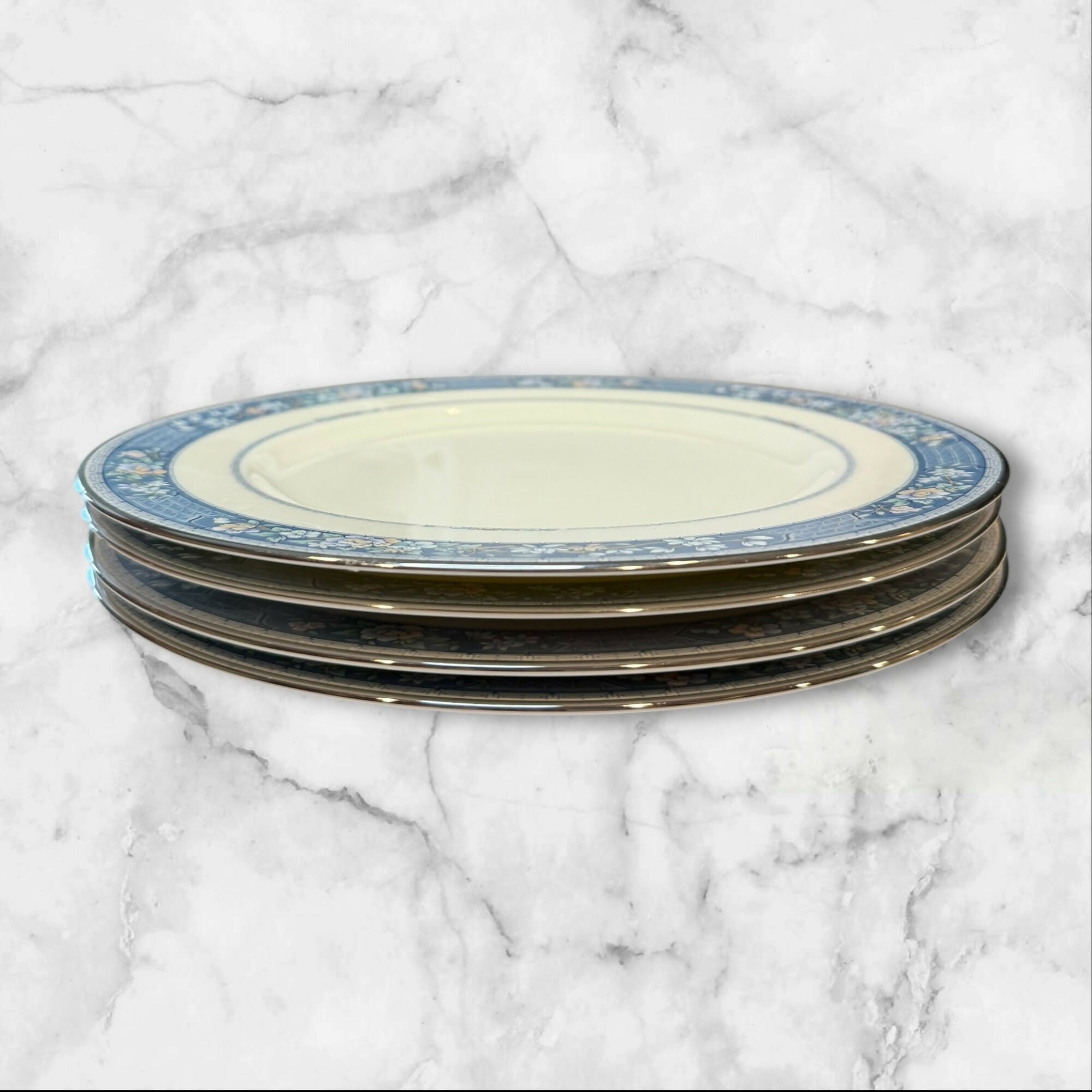 Noritake Randolph Blue Floral Dinner Plates | Set of 4 | Excellent Condition