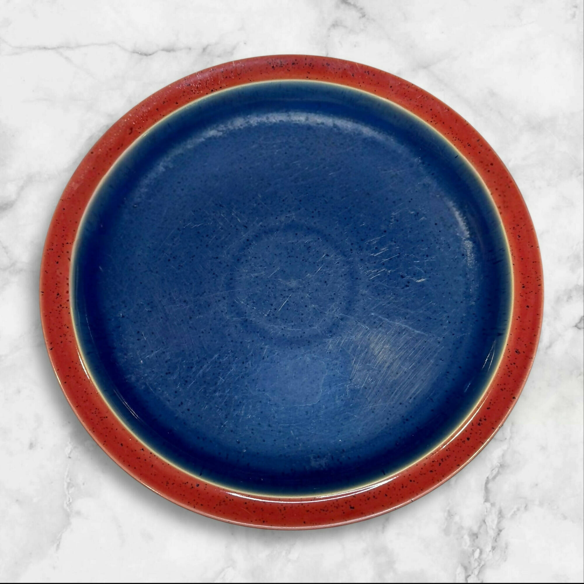 Denby Harlequin Blue Red Dinner Plates | Set of 3 | Good Condition