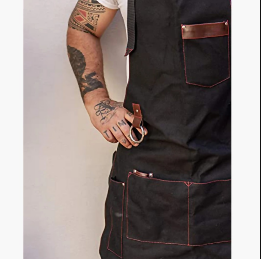 Anypron Black Canvas Apron Waterproof Oilproof Chef Waiter Workwear