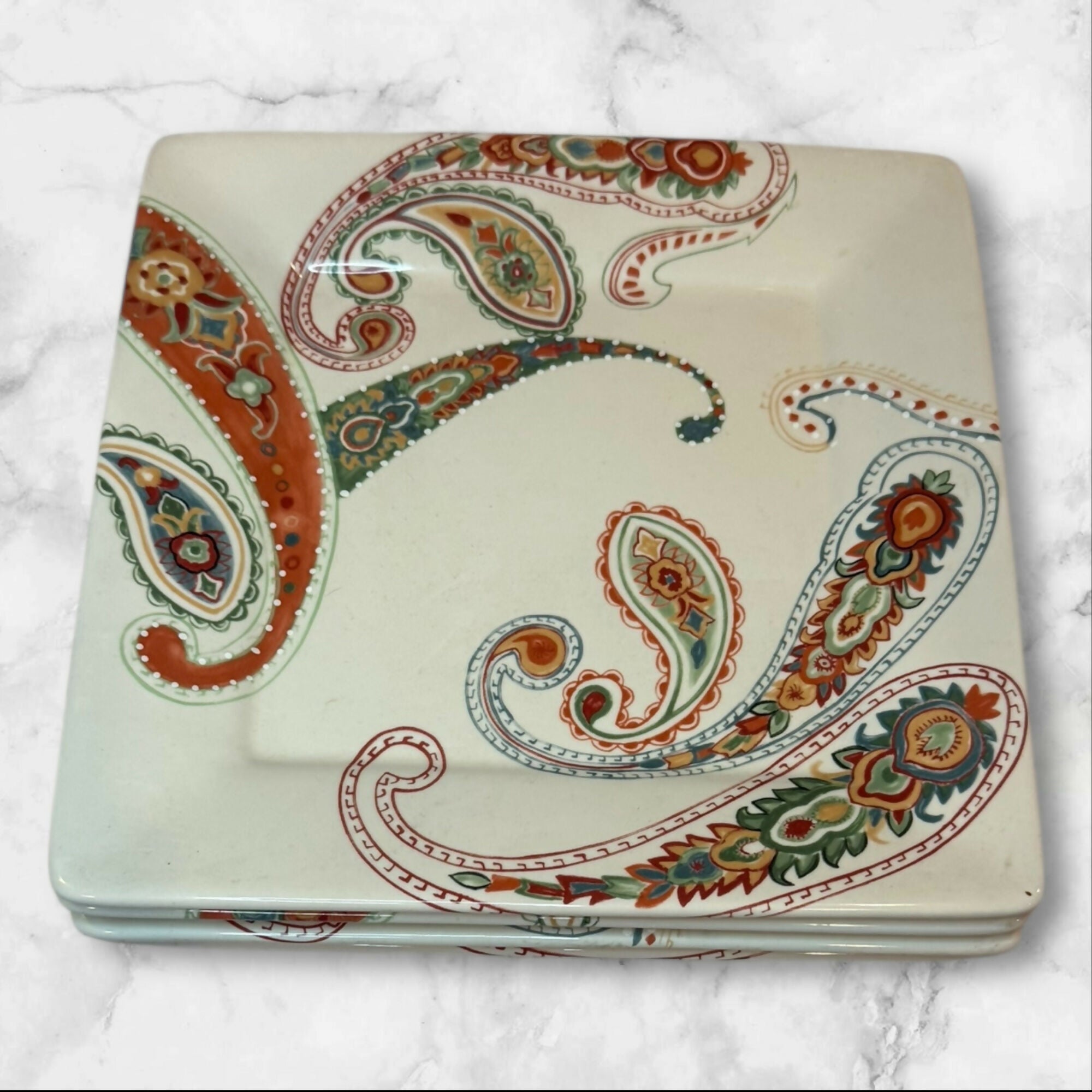Tabletops Unlimited Misto Multi Paisley Dinner Plates | Set of 4 | Great Condition