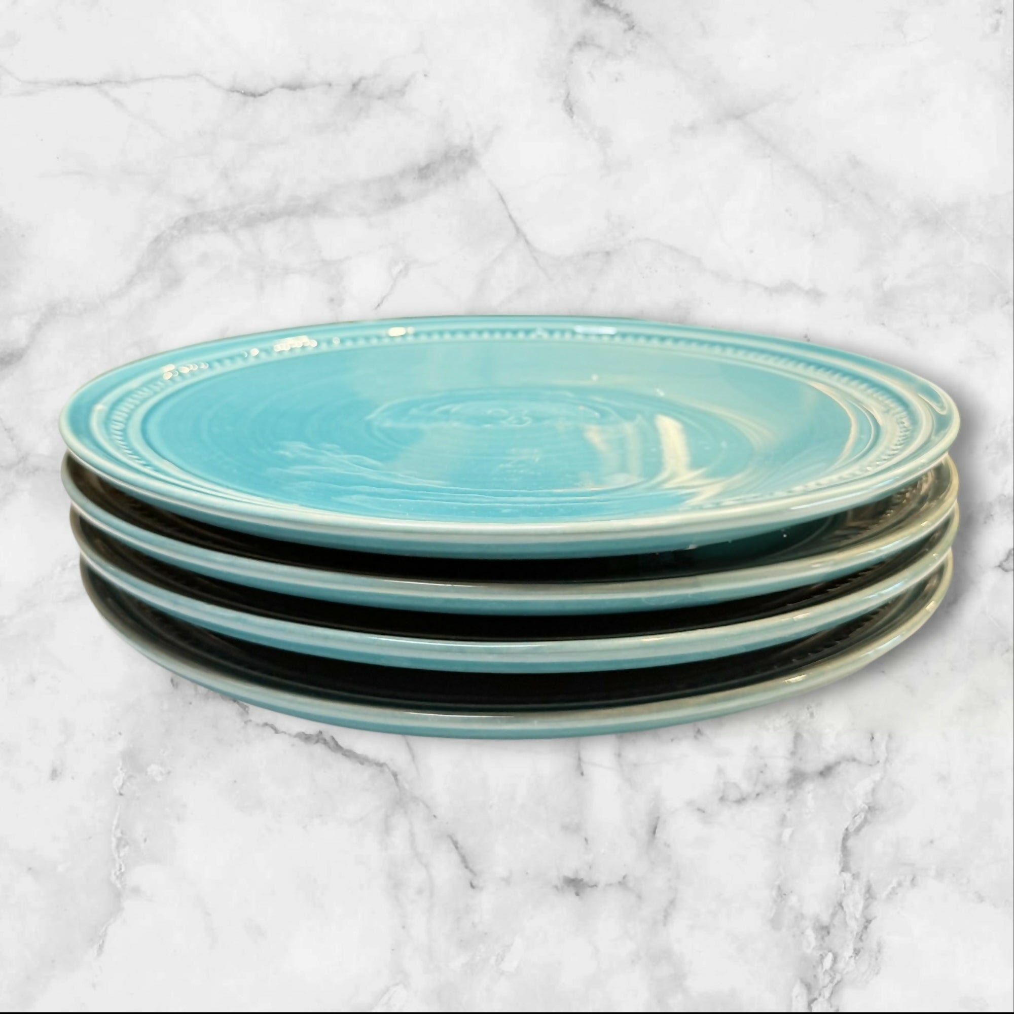 Ceramica Italy Aqua Beaded Dinner Plates Set of 4 | Great Condition