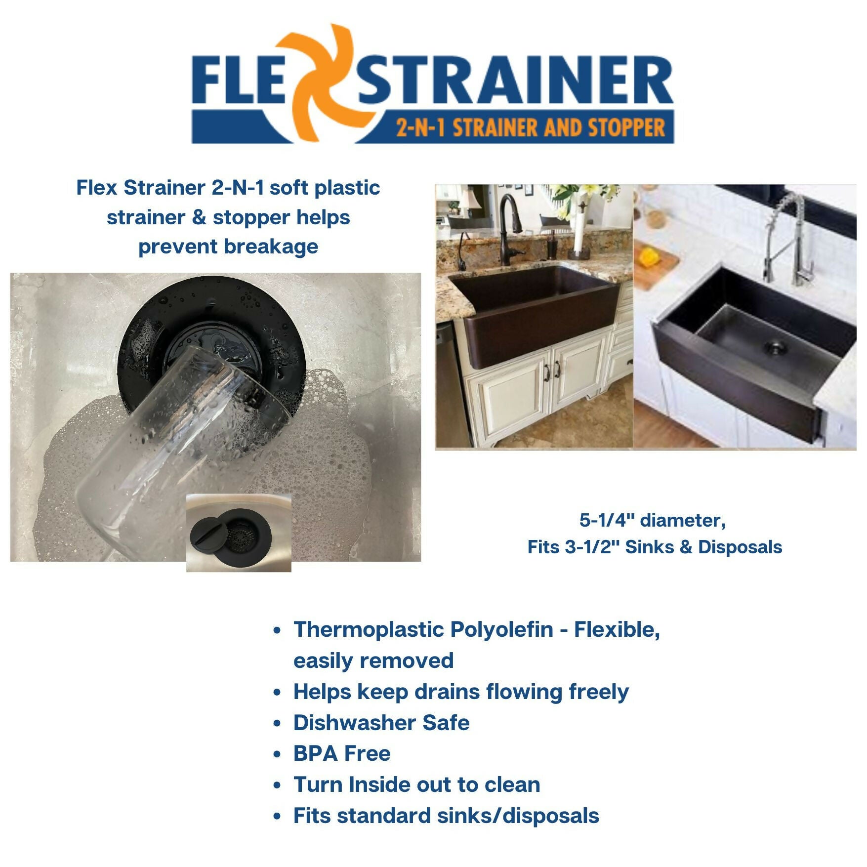 Flex Strainer Sink Strainer & Stopper 2-N-1 Fits Most 3.5” Drains & Disposals, Clog Prevention Made Easy (Copy)