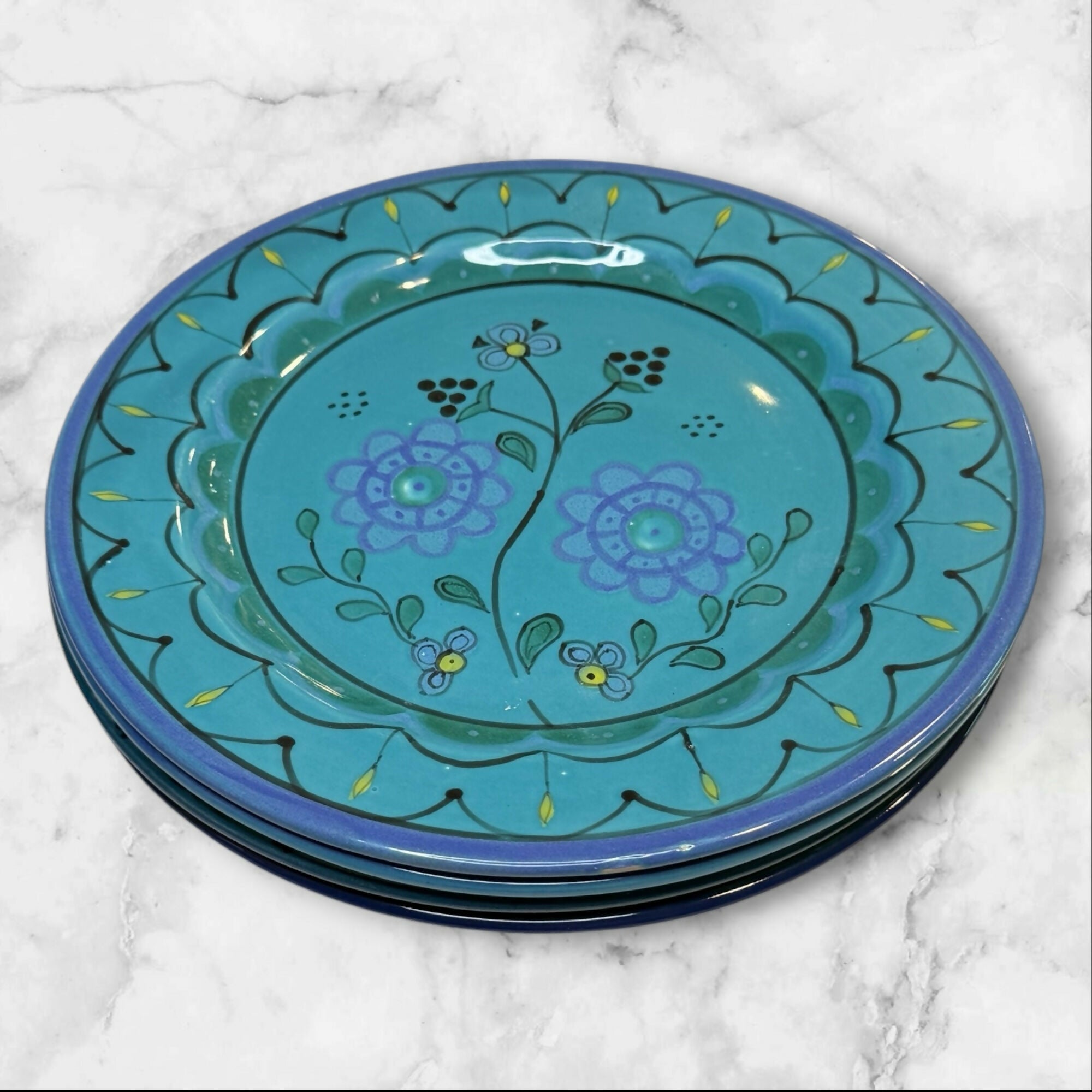 Anthropologie Hand Painted Boho Dinner Plates | Set of 4 | Excellent