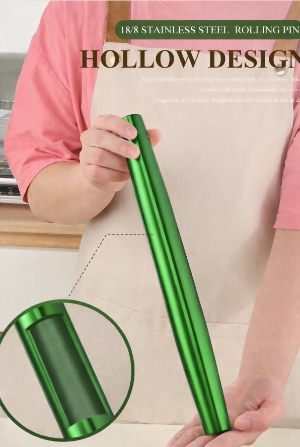 Anygleam Green Stainless Steel Rolling Pin – 1 Pc Professional Buffet & Restaurant Kitchenware