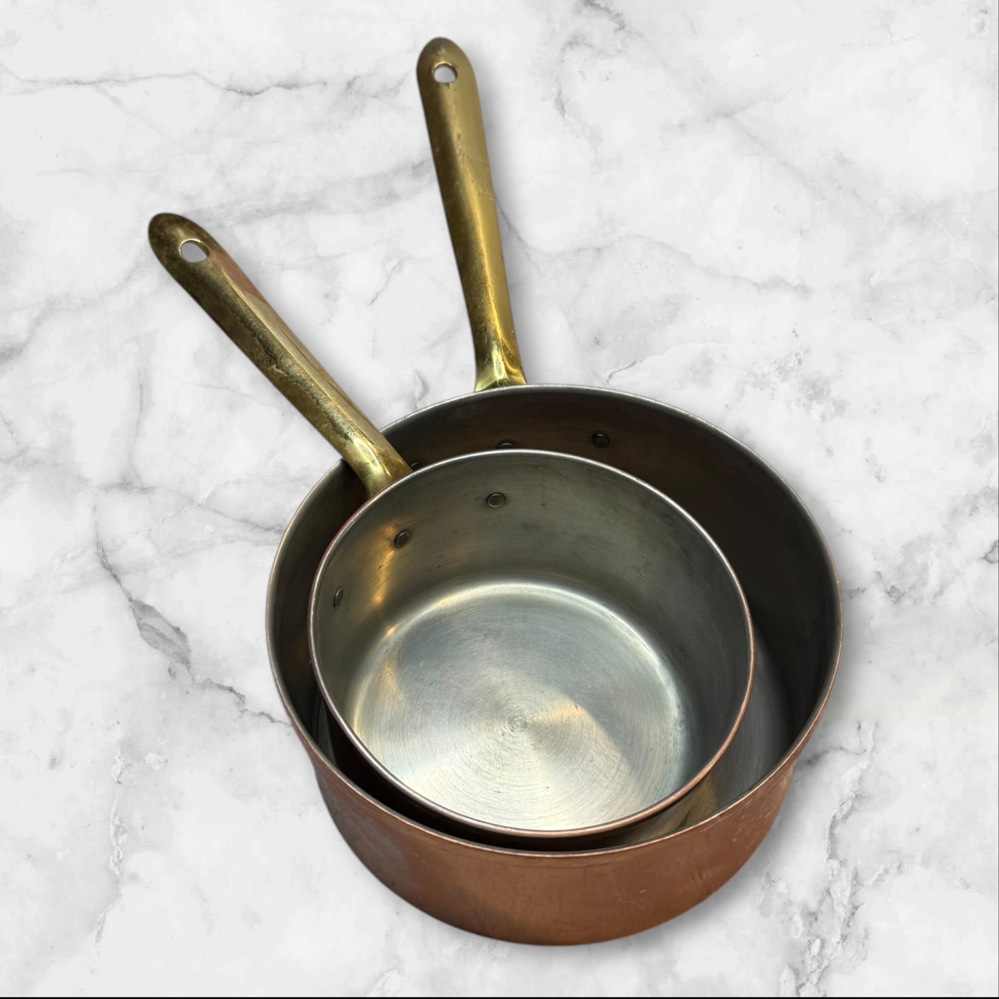 Made in Portugal Copper Saucepans | Set of 2 | Brass Handles | Good Condition