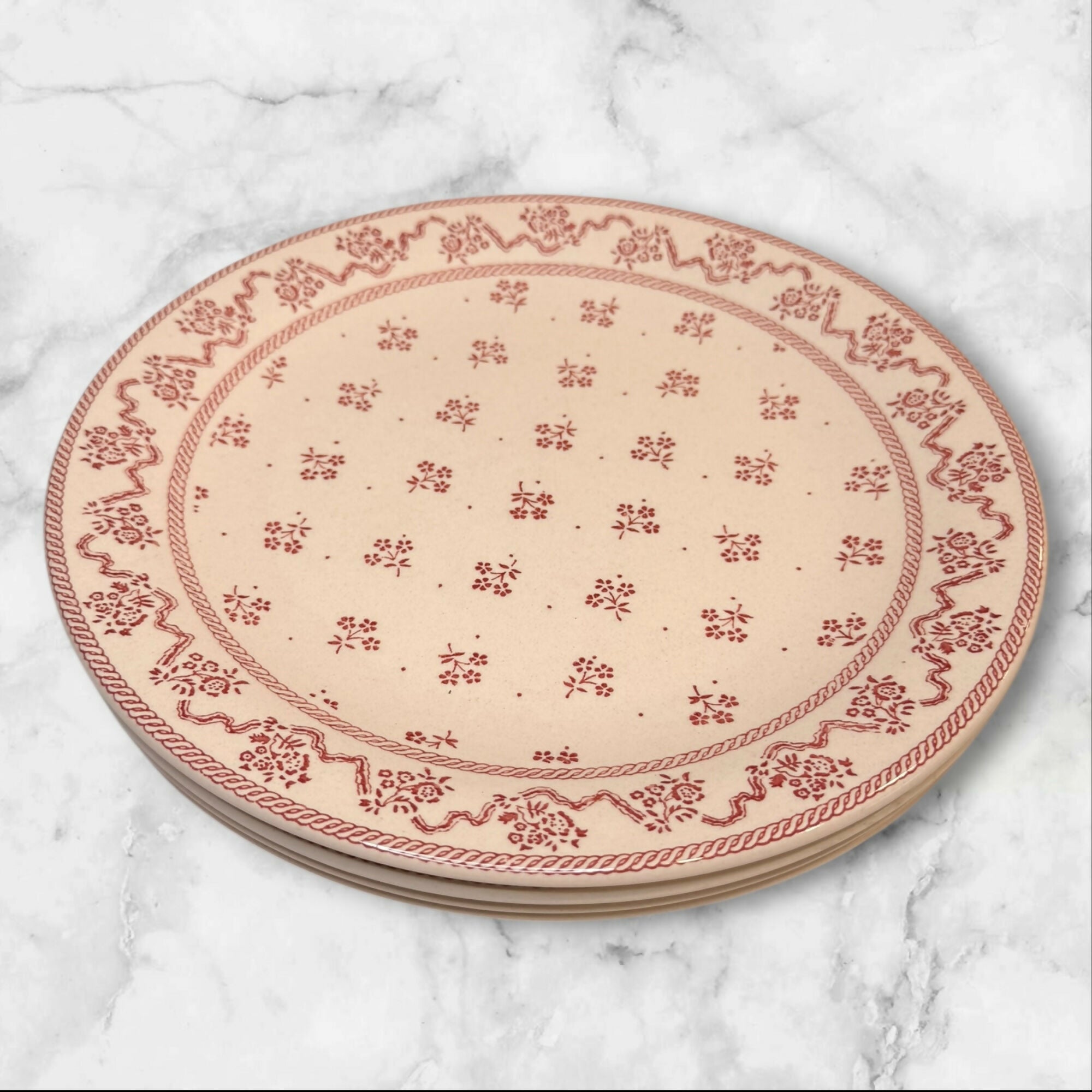 Johnson Brothers Petite Fleur Burgundy Pink Dinner Plates | Set of 4 | Great Condition