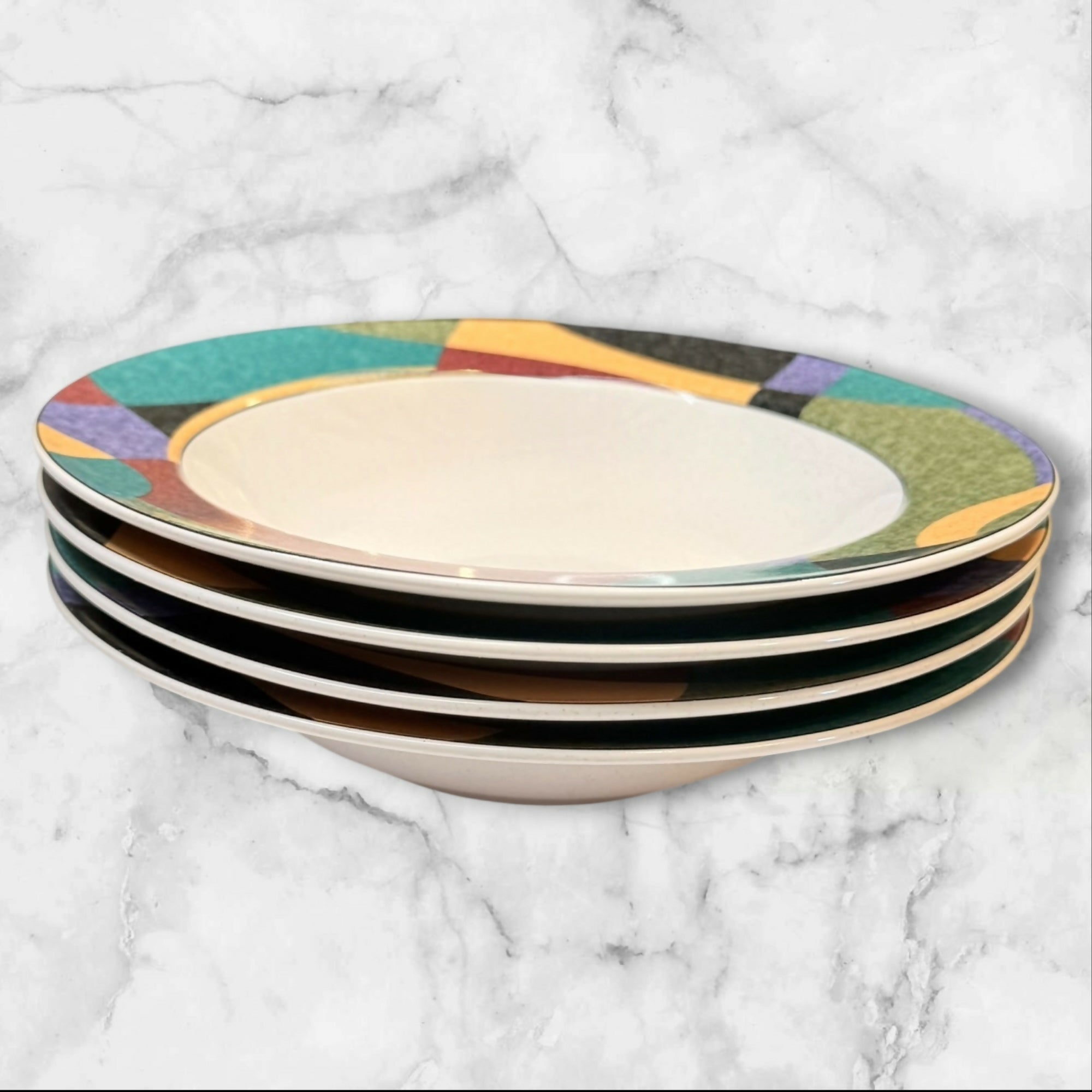 Studio Nova Impulse Rim Soup Bowls | Set of 4 | Vintage Geometric Design