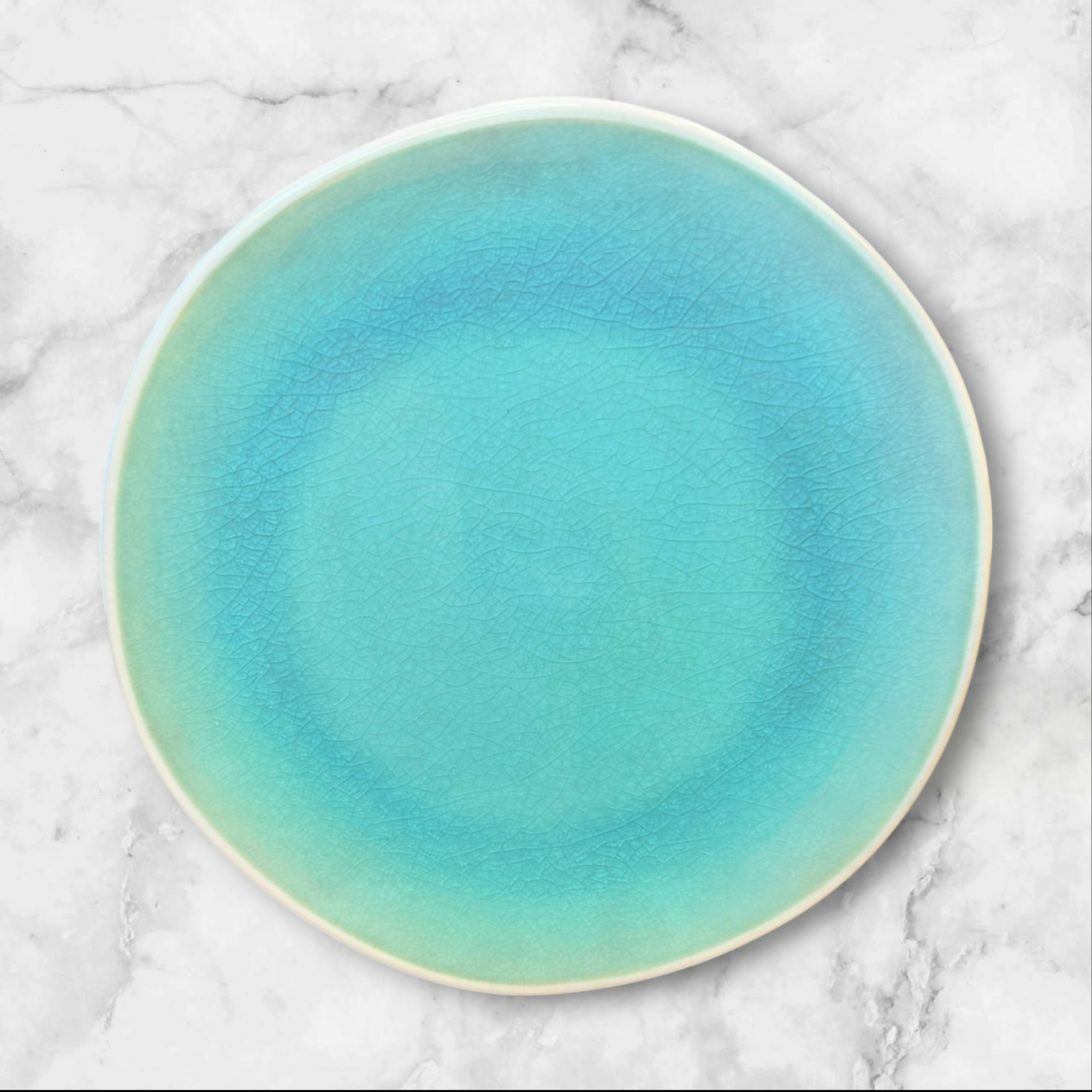 Roscher & Co Crackle Glass Turquoise Dinner & Salad Plates | Set of 8 | Good Condition