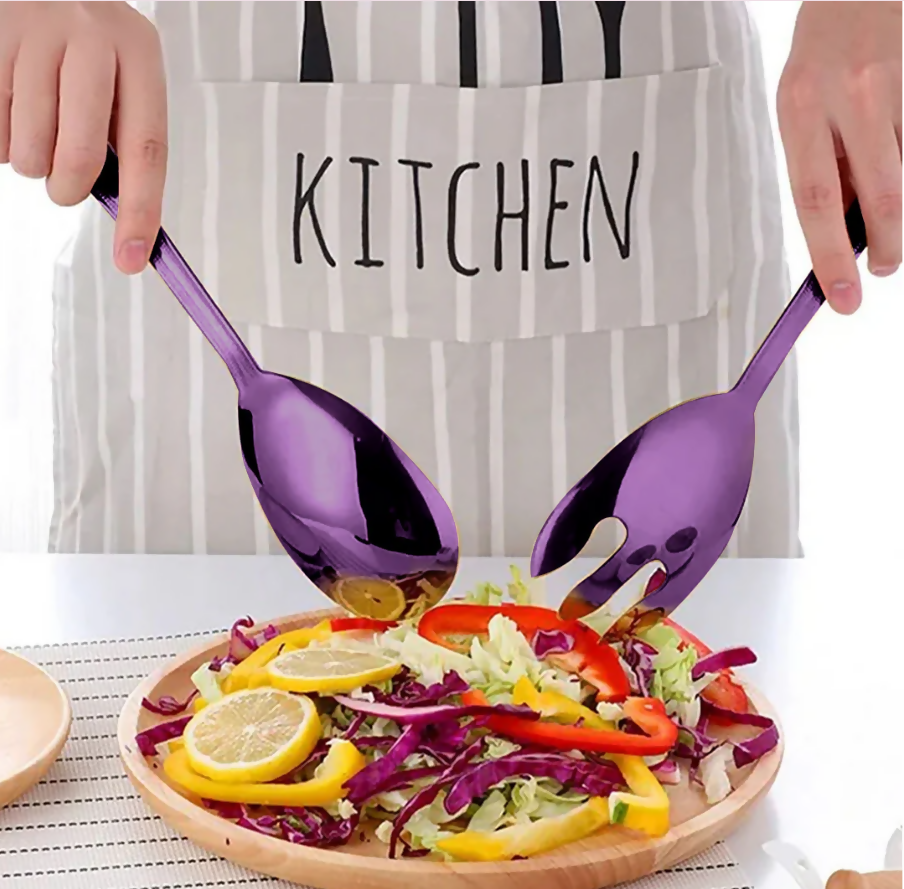 Anygleam Purple Giant Spoon & Fork Set – 2-Piece Stainless Steel