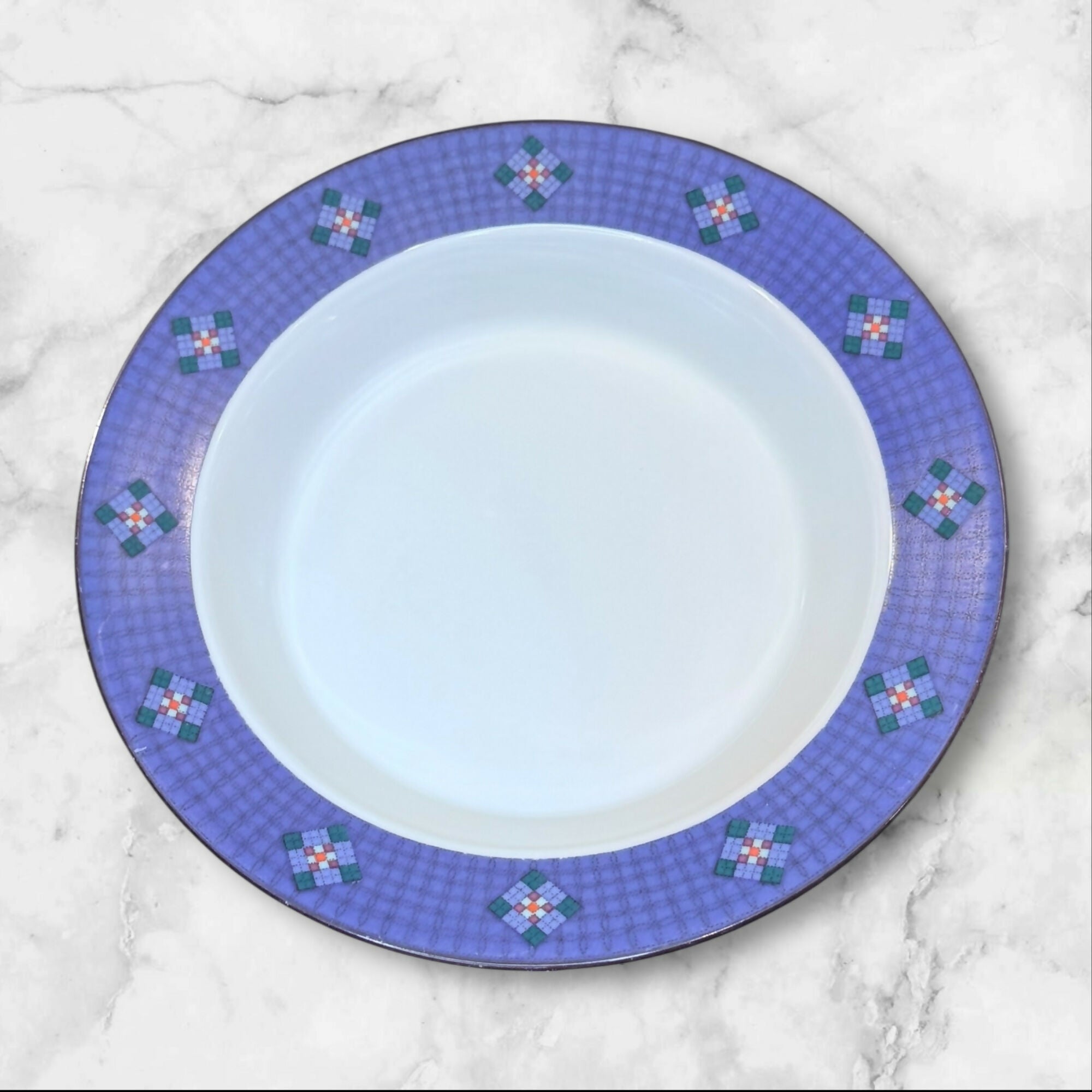 Dansk Nine Patch Rim Soup Bowls Blue White | Set of 4 | Great Condition