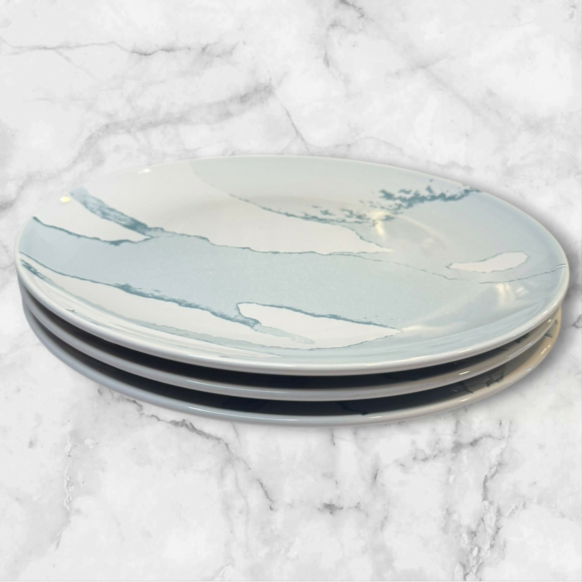 IKEA Behaga Turquoise Blue White Grey Dinner Plates | Set of 3 Vintage