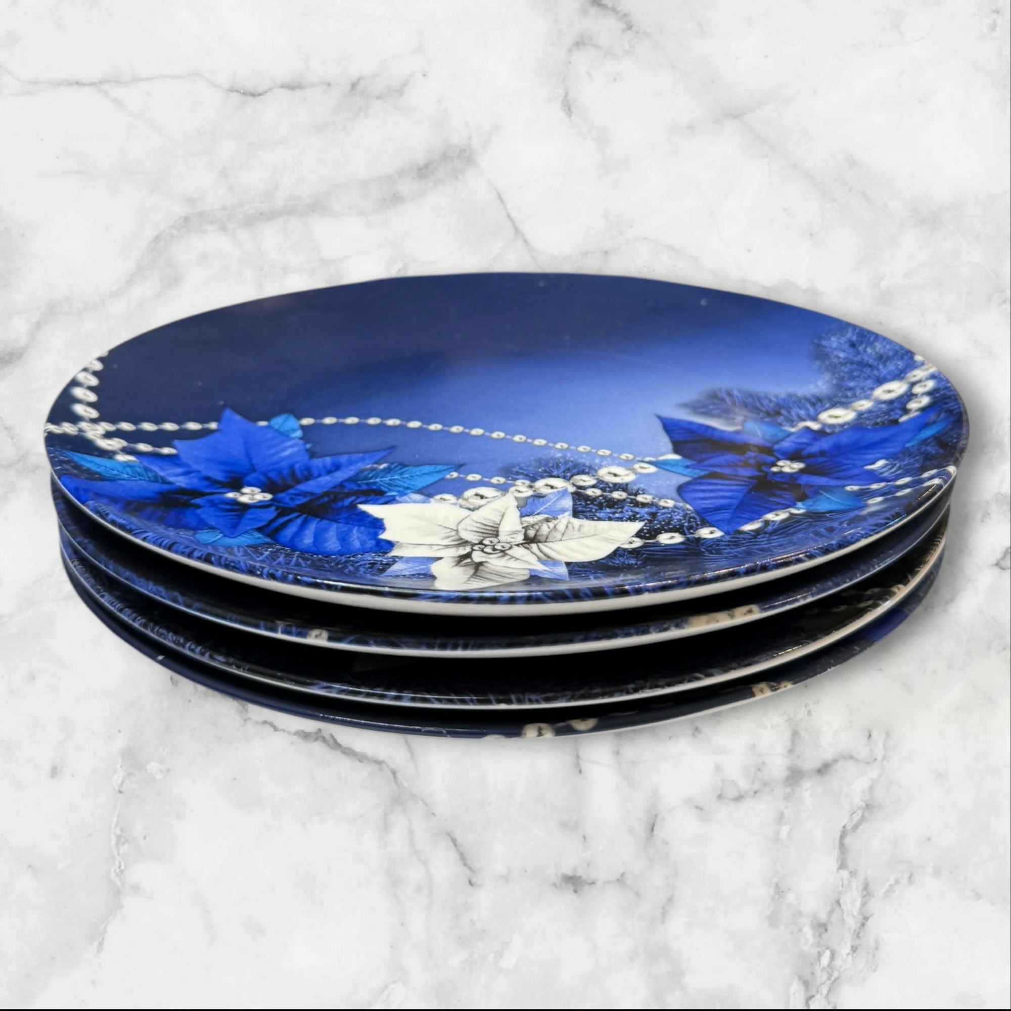 Blue Poinsettia Dinner Plates | Set of 4 | Great Condition