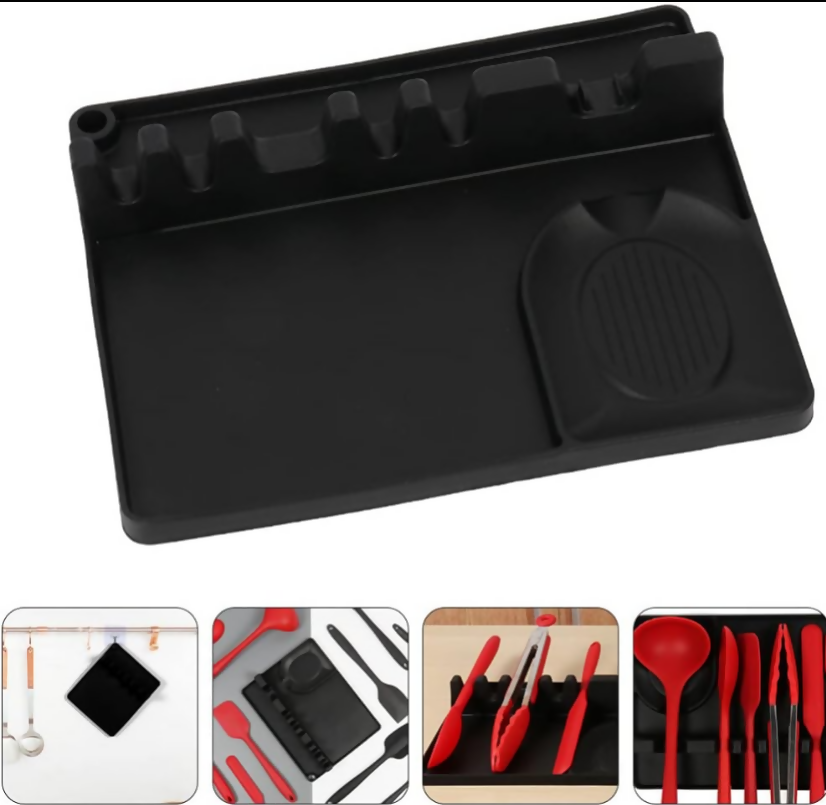 Anygleam Spoon Rest Black Large Kitchen Pan Pot Cover Lid Rack Stand Organizer Fork Spatula Rack Holder Stand Tableware Storage Rack Holder