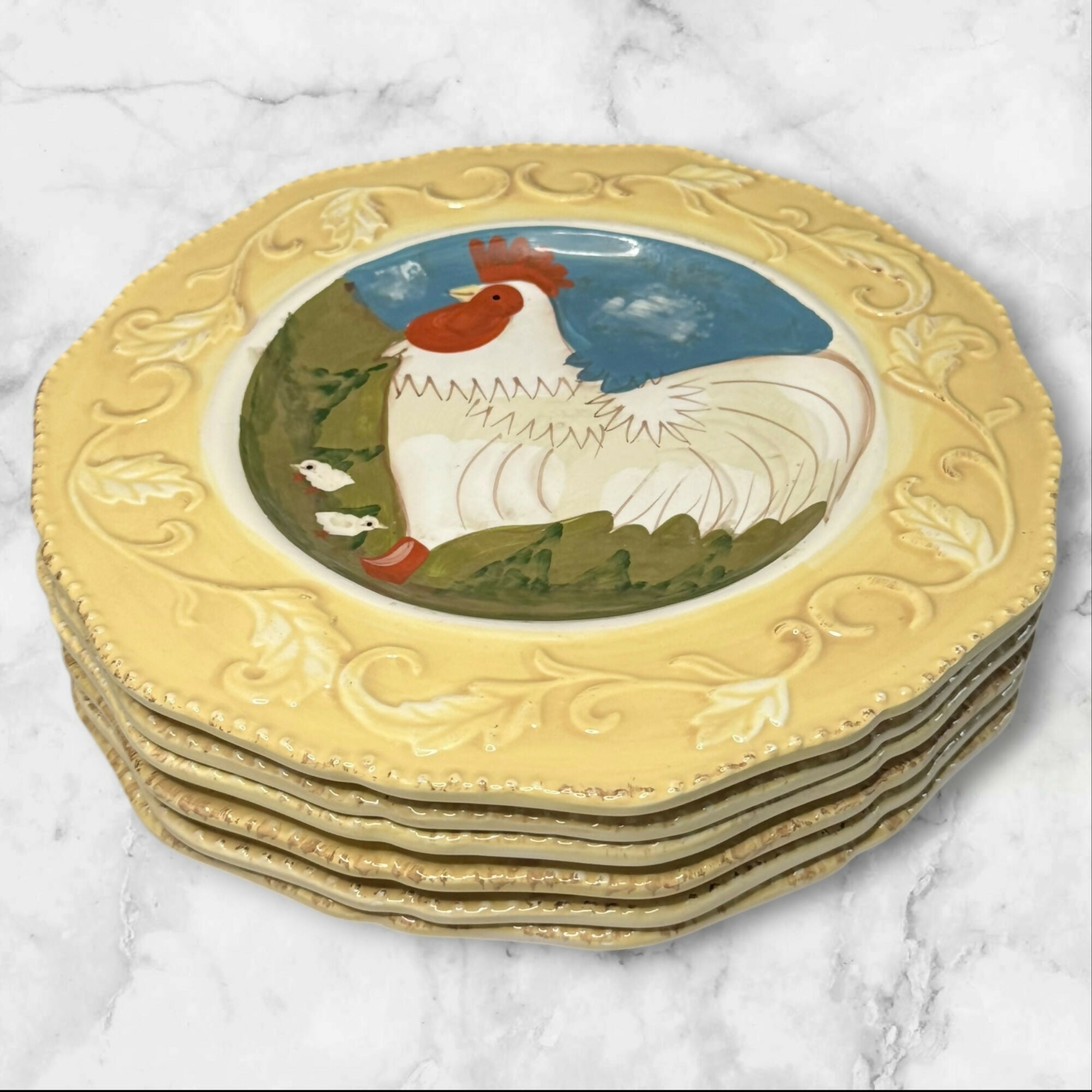 Cottage Rooster Dinner Plates by Jay | Set of 6 | Excellent Condition