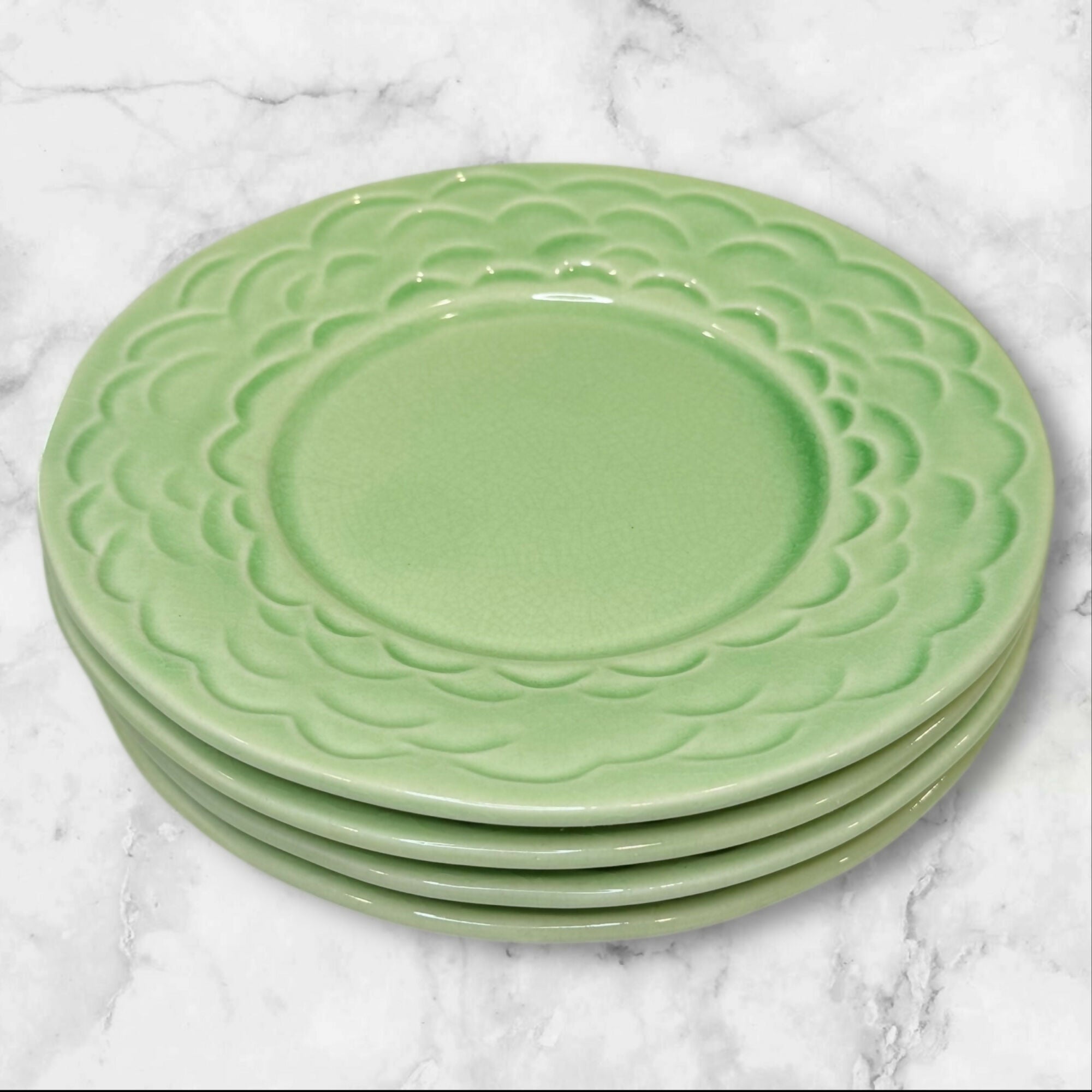Kiln 4 Green Glazed Stoneware Salad Plates | Set of 4 | Good Condition