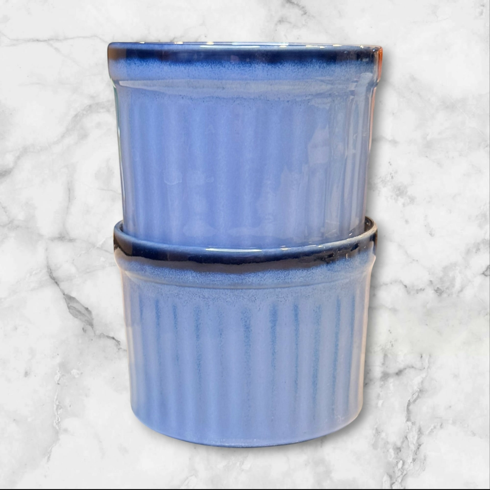 Sango Nova Blue Ramekins Set of 2 | Stoneware Bakeware | Excellent Used