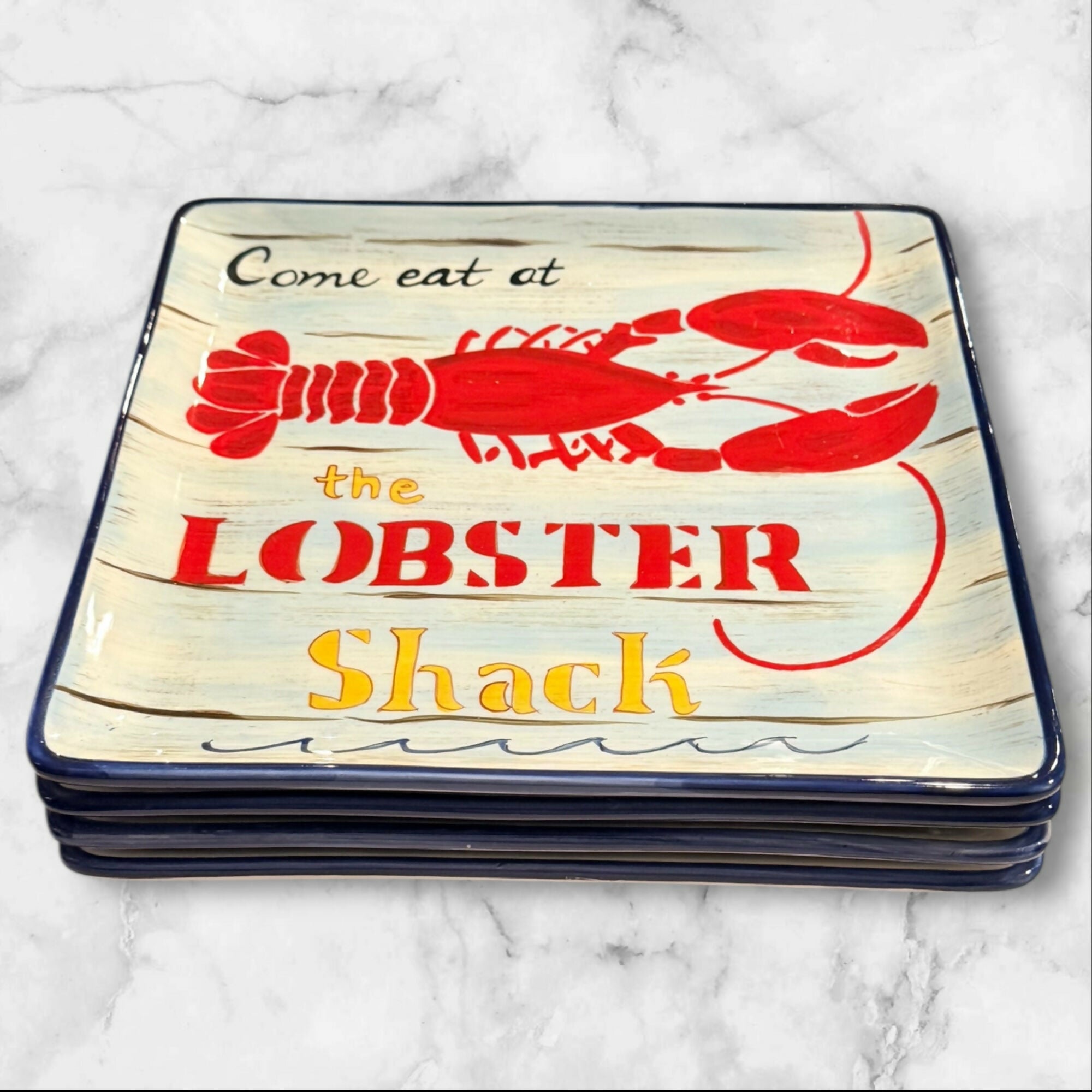 Certified Intl Lobster & Clam Shack Plates Set 4 Tracy Flickinger