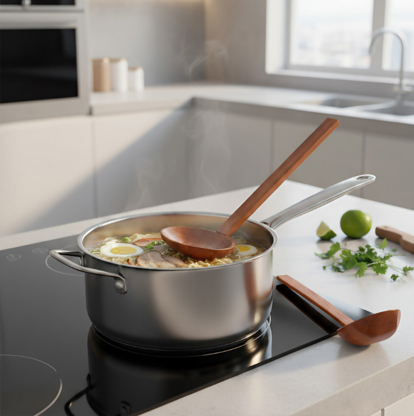 Anygleam Brown 2pcs Wooden Ladle Food Kitchen Tableware