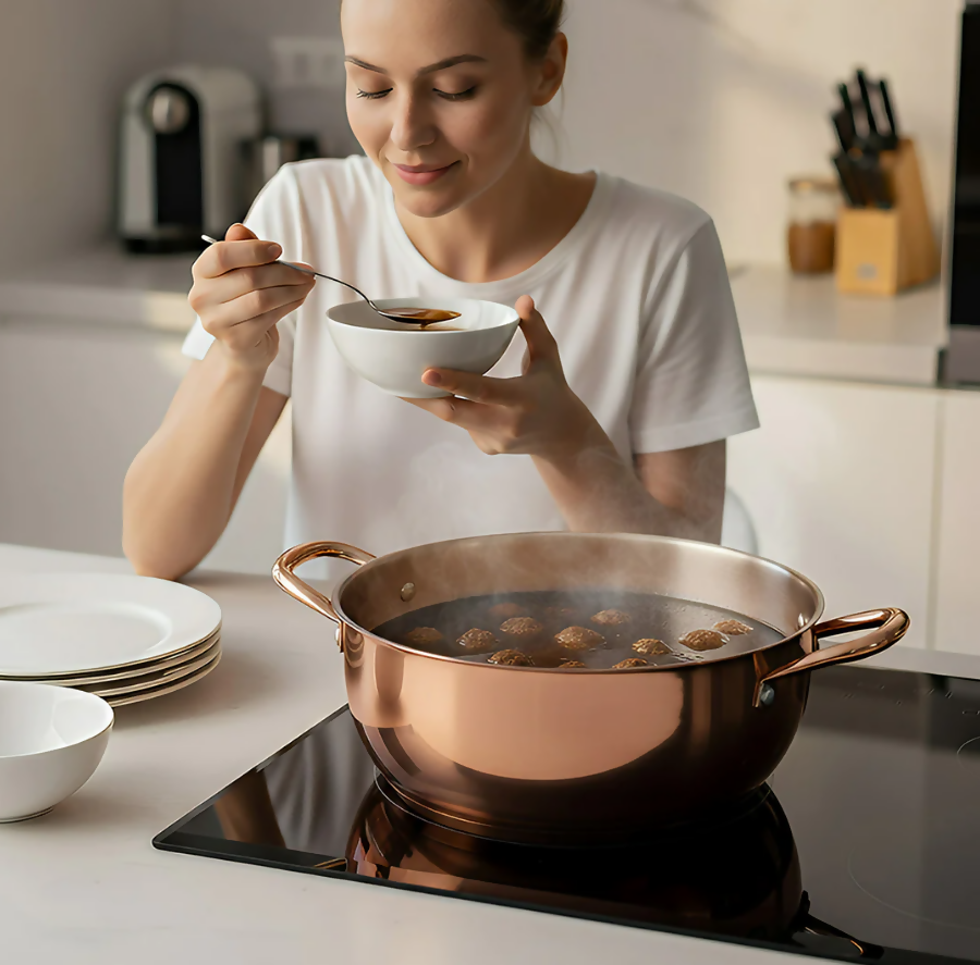 ANYGLEAM Stock Pot Rose Gold Stainless Steel Home Restaurant Cooking Tool Single-Layer Compatible Soup Kitchen Utensils