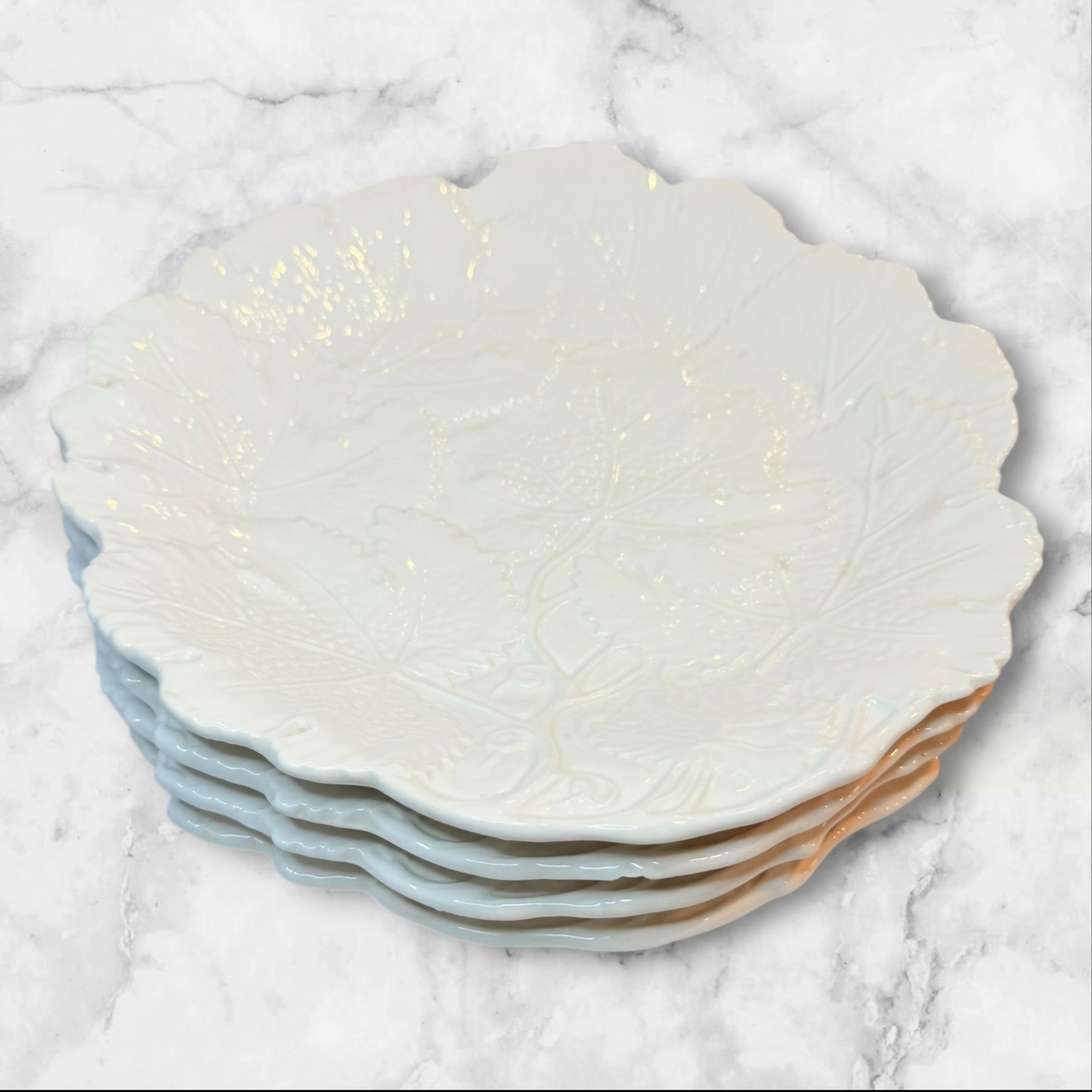 Italian Leaf Embossed Dinner Plates | Set of 4 | Made in Italy | Great Condition