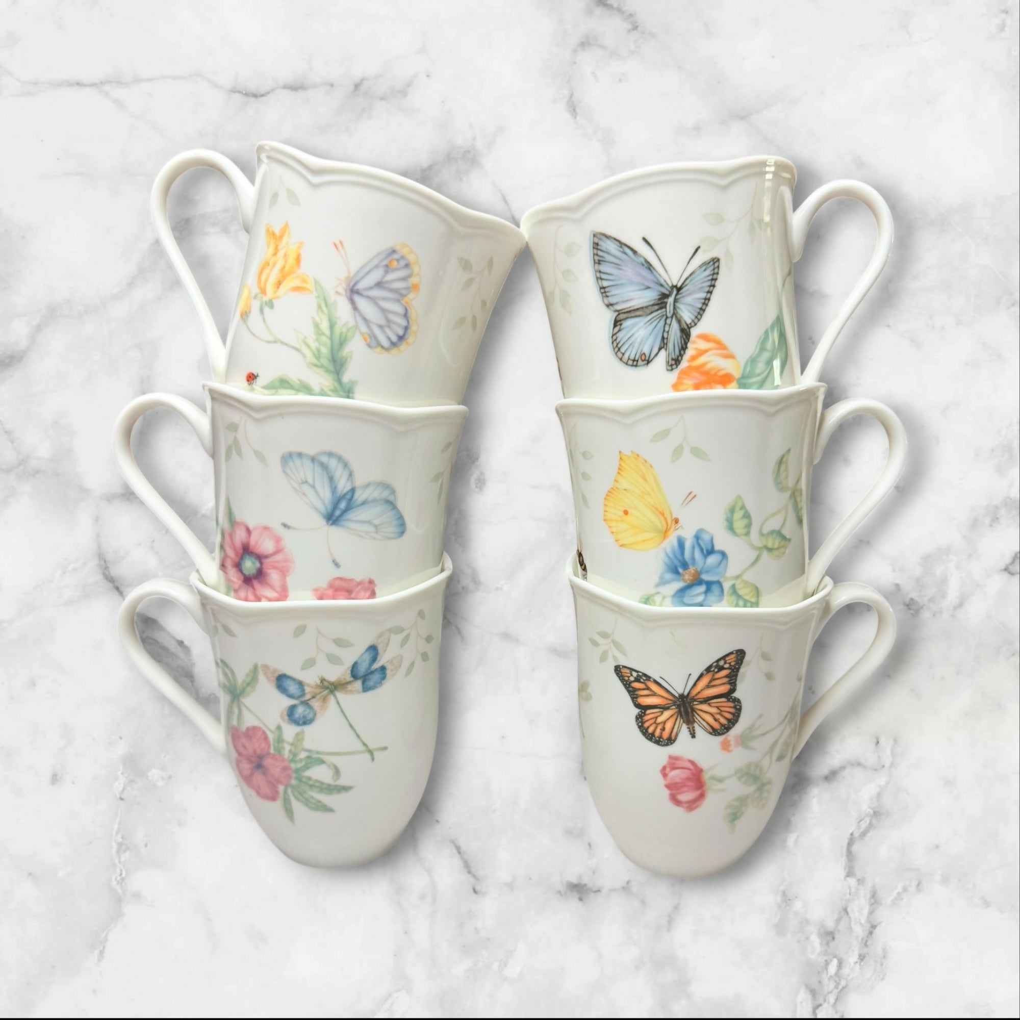 Lenox Butterfly Meadow Mugs Set of 6 Assorted Garden Collection | Excellent Condition