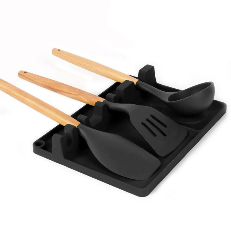 Anygleam Spoon Rest Black Medium Kitchen Pan Pot Cover Lid Rack Stand Organizer Fork Spatula Rack Holder Stand Tableware Storage Rack Holder