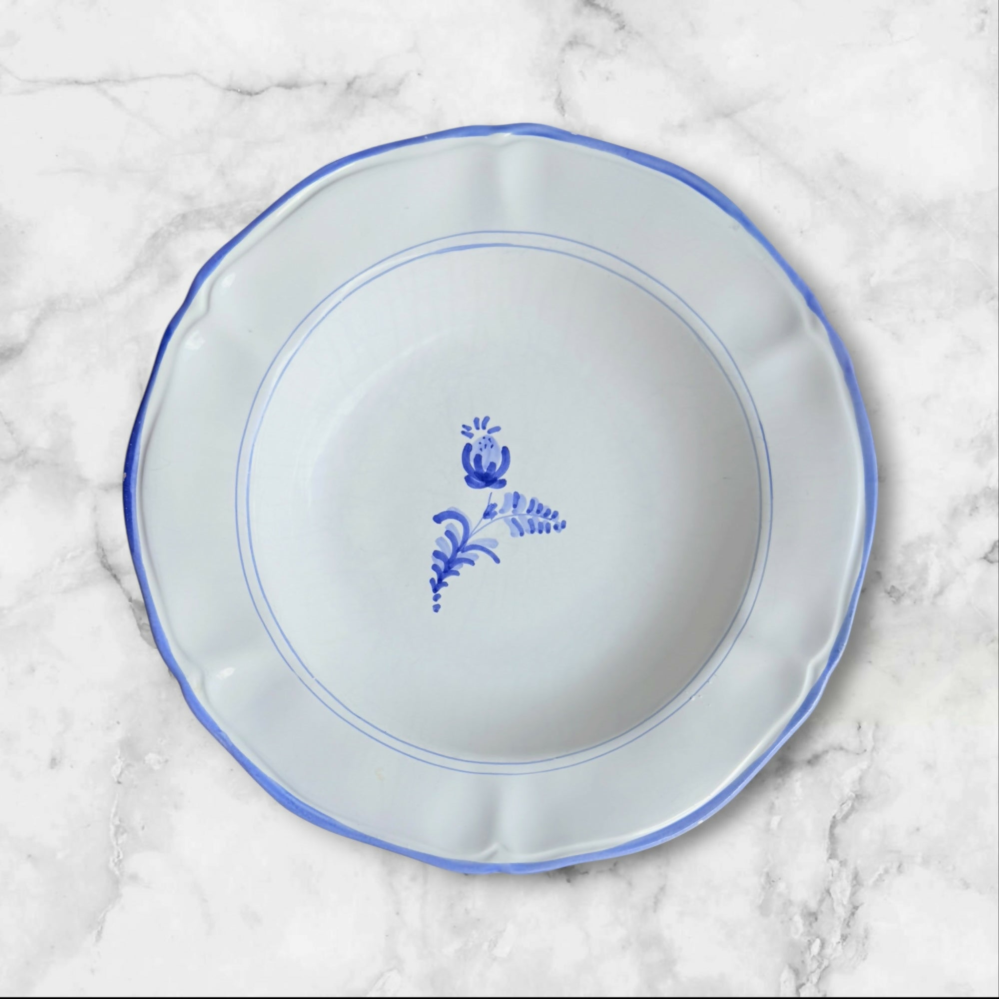 Crate & Barrel Italian Blue Floral Scalloped Bowls | Set of 4 | Rare
