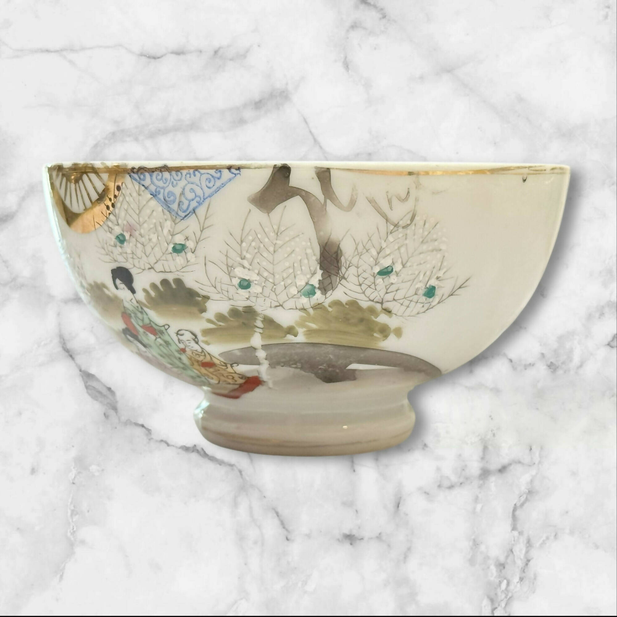 Vintage Japanese Kutani Hand Painted Porcelain Bowl | Gold Trim | Excellent