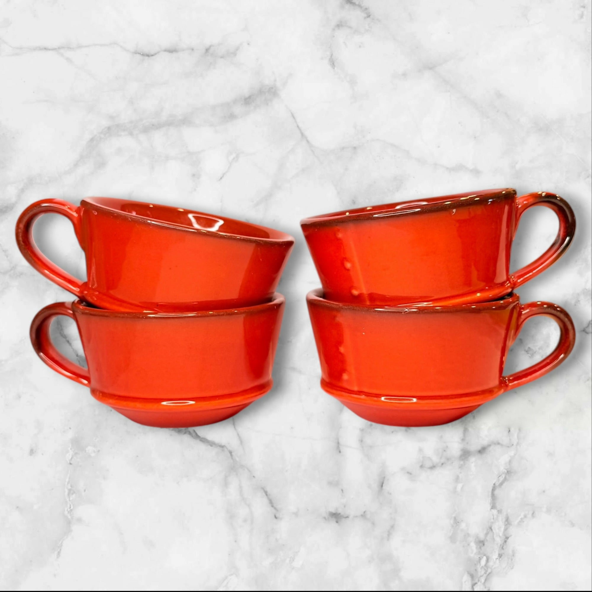 Metlox Poppytrail Red Rooster Red Flat Cups & Creamer | Vintage USA Set