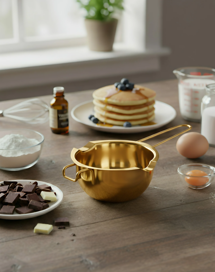 Anygleam Melting Pot 2Pcs Gold Chocolate Melt Cookware Kitchen Heating Container Milk Bowl Baking Tool Kitchenware