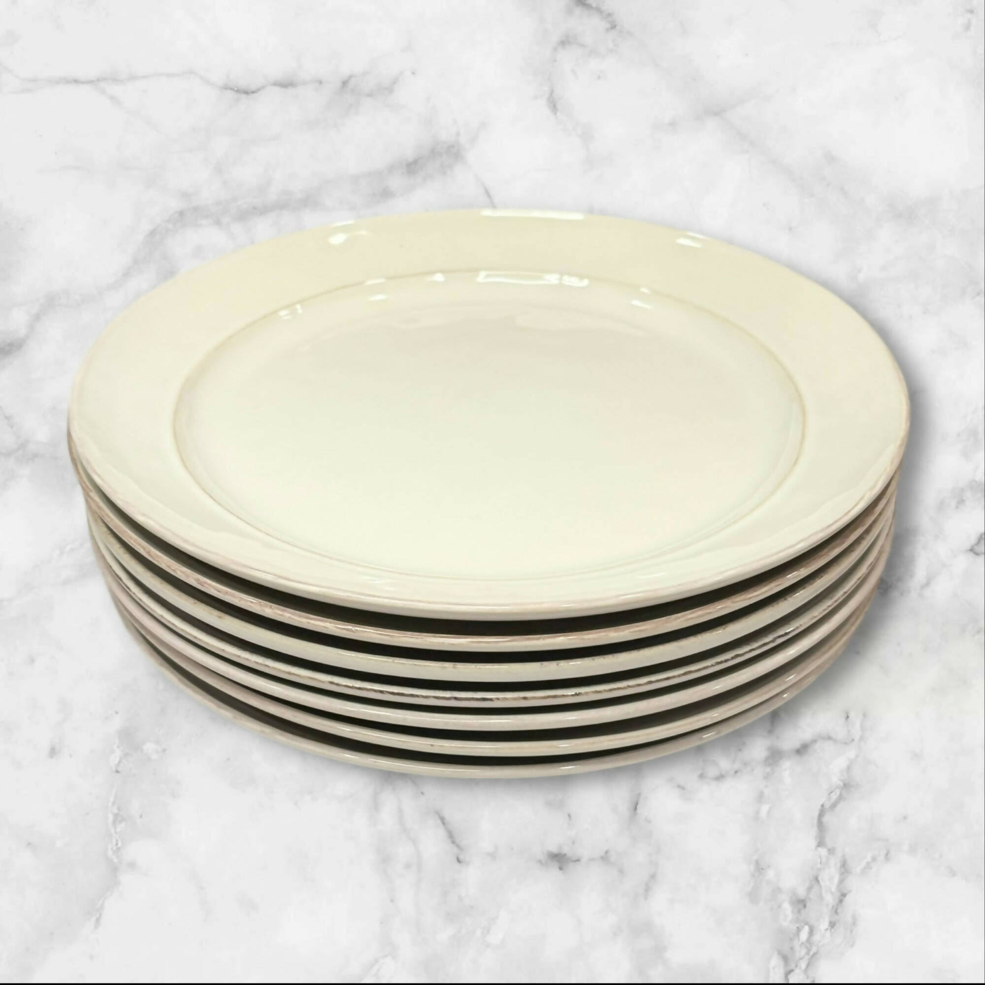 Pottery Barn Cambria Stone White Dinner Plates | Set of 7 | Great Condition