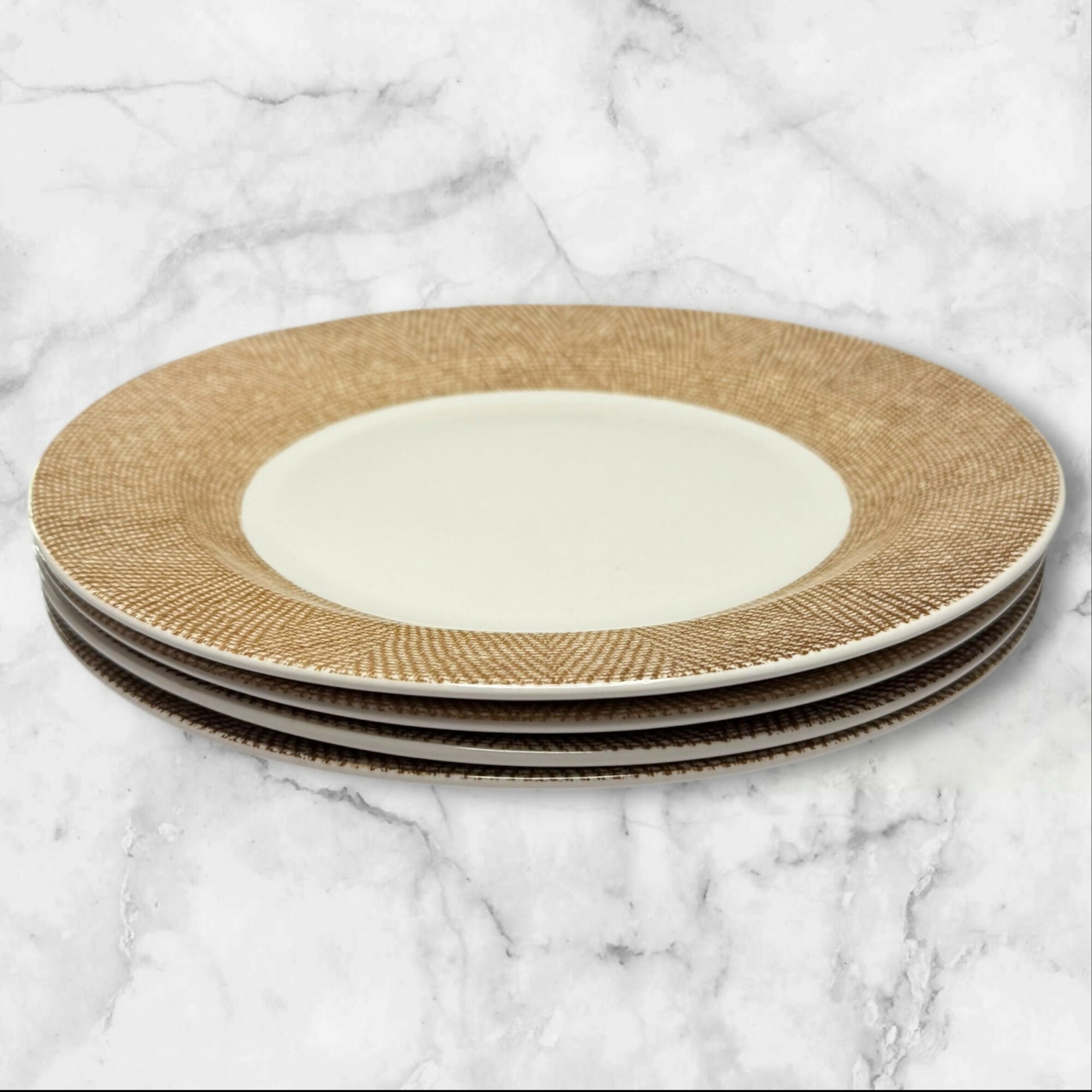 Pier 1 England Angleterre Textured Bands Dinner Plates | Set of 4 | Excellent