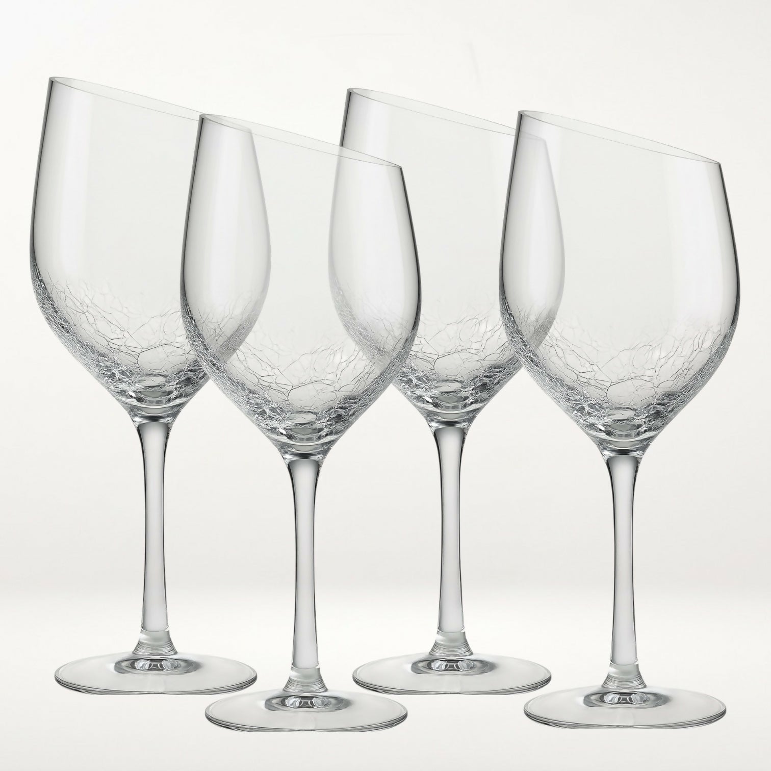 Pier 1 Angled Rim Crackle White Wine Glasses | Set of 4 | Excellent Condition