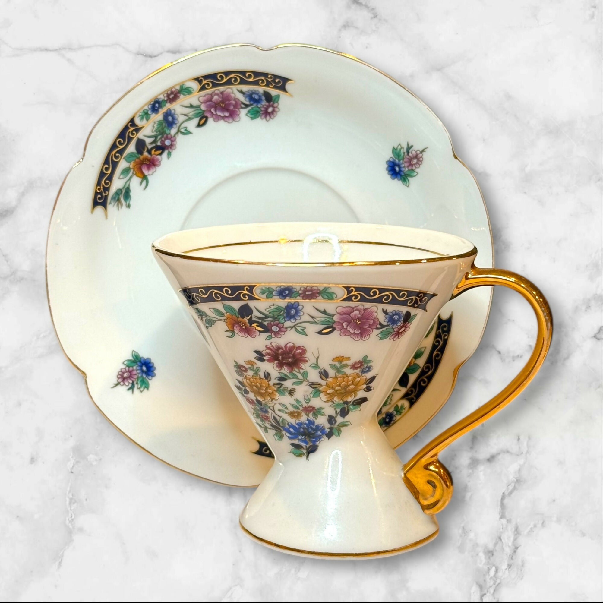 Royal Stafford Chelsea Garden Teacup & Saucer | Floral Gold Trim | England