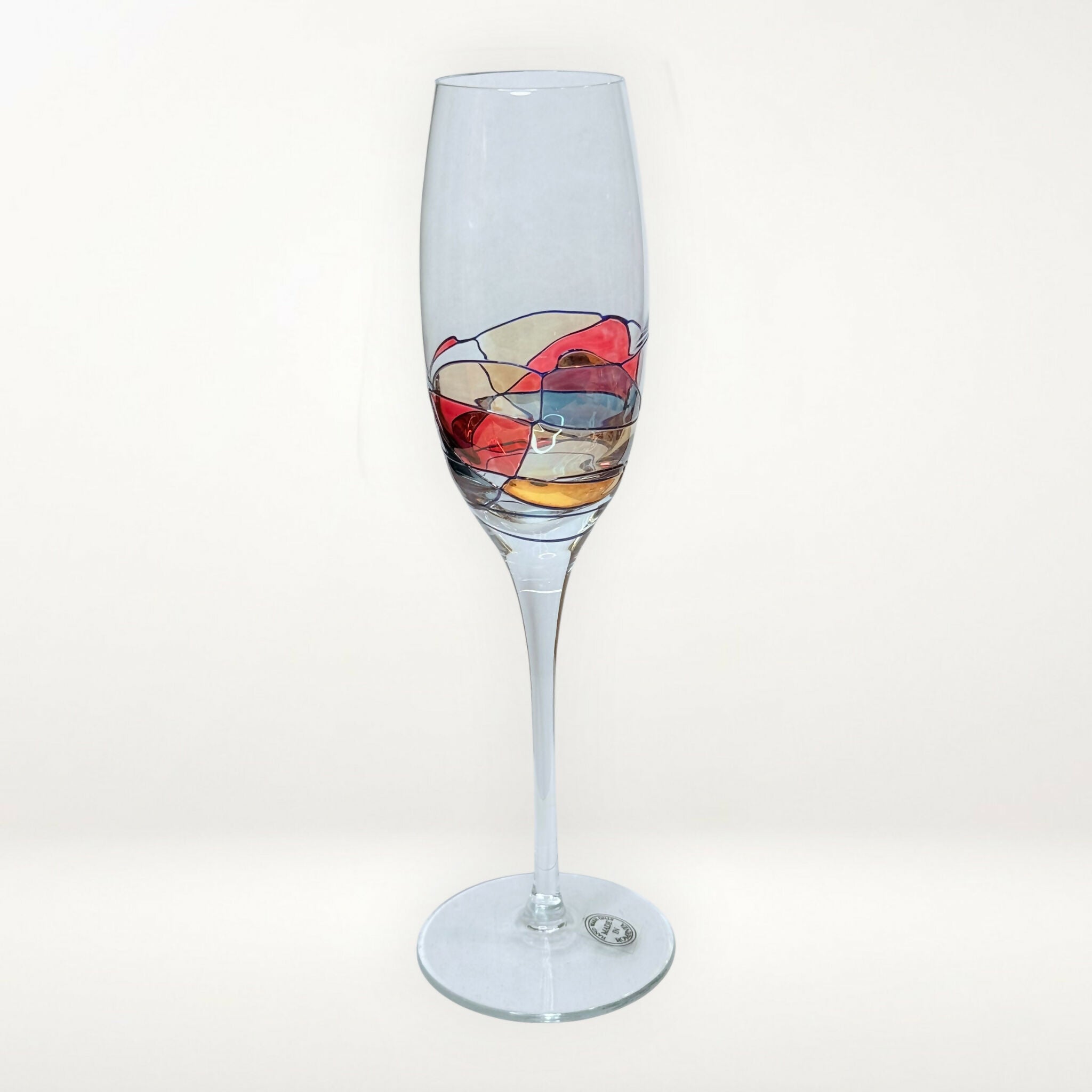 Romanian Murano Style Art Glass Champagne Flute | Hand Painted | Excellent