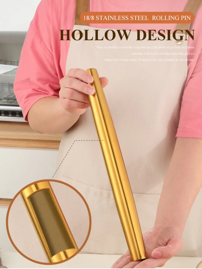 Anygleam Gold Stainless Steel Rolling Pin – 1 Pc Professional Buffet & Restaurant Kitchenware