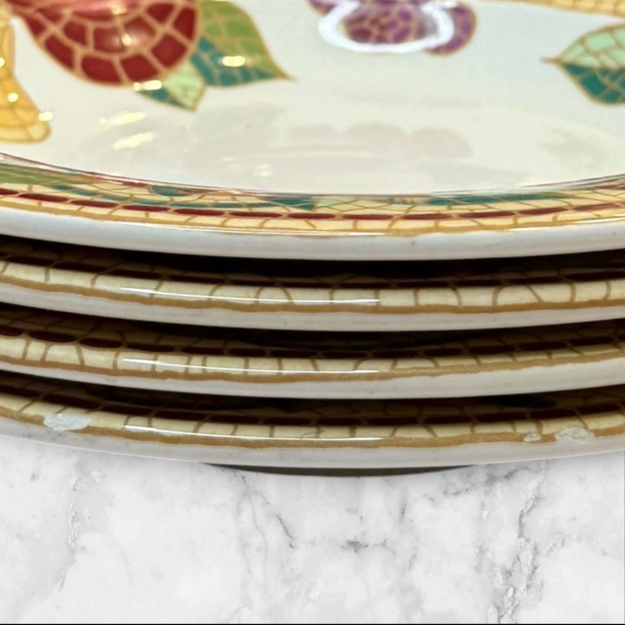 Pier 1 Mosaic Fruit Rim Soup Bowls | Set of 4 | Good Condition
