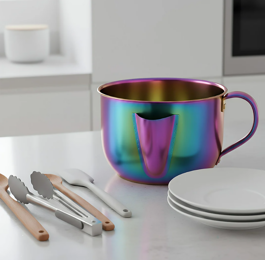 Anygleam Rainbow Stainless Steel Separator Pot 1000ML – Golden Oil Filter Bowl for Soup, Gravy, Water & Fat Removal Kitchen Tool