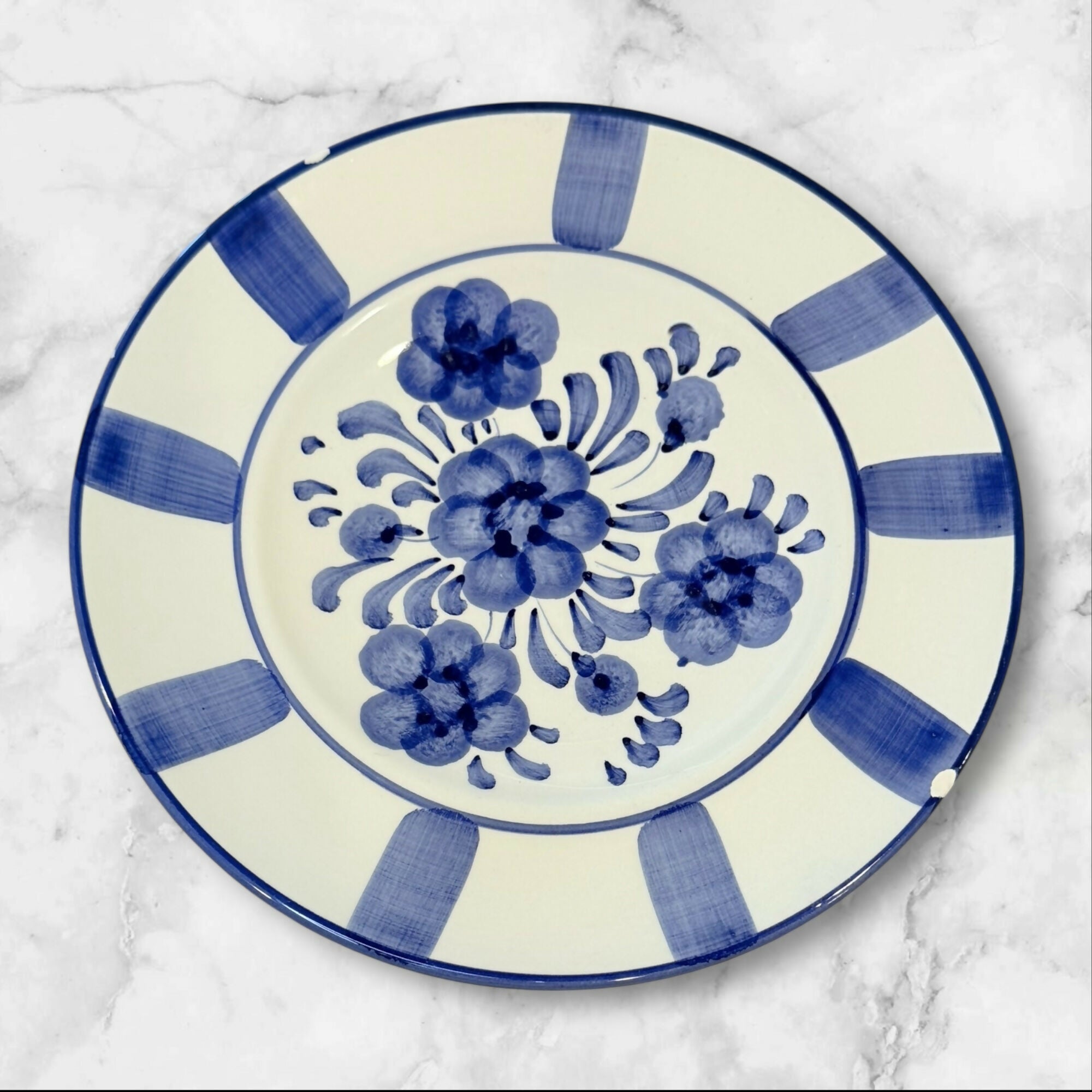 Pizzato Blue Floral Dinner Plates 8.5 Inch | Set of 3 | Used