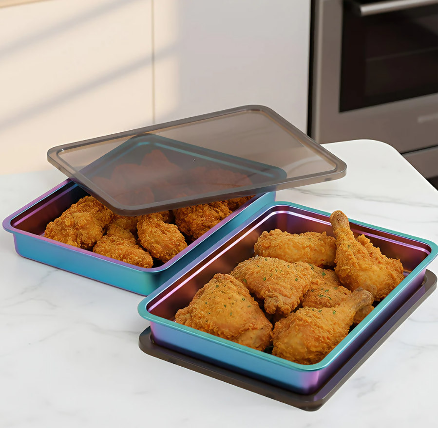 Anygleam Pink Rainbow Stainless Steel Crisper Box – 1Pc Food Grade Food Storage Container with Lid