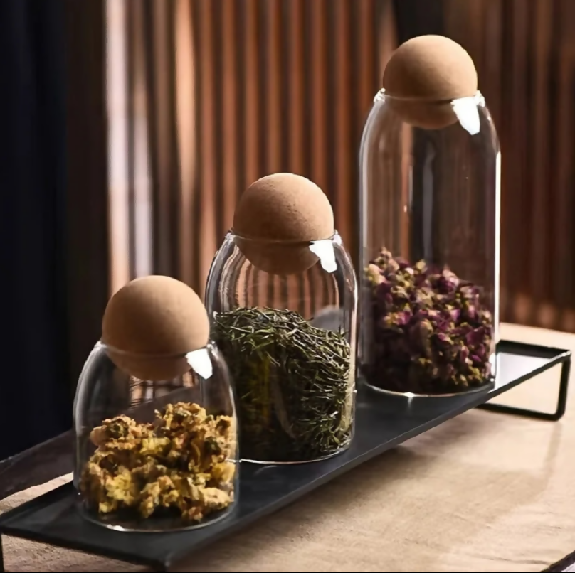 Anygleam Condiments Container 3Pcs Glass Jar Storage With Cork Ball Lids Canister