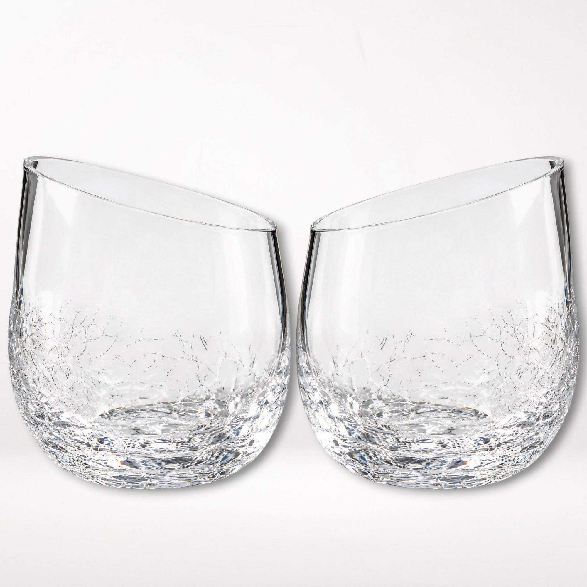 Pier 1 Angled Rim Crackle Tumblers Set of 2 Blown Glass Excellent Condition