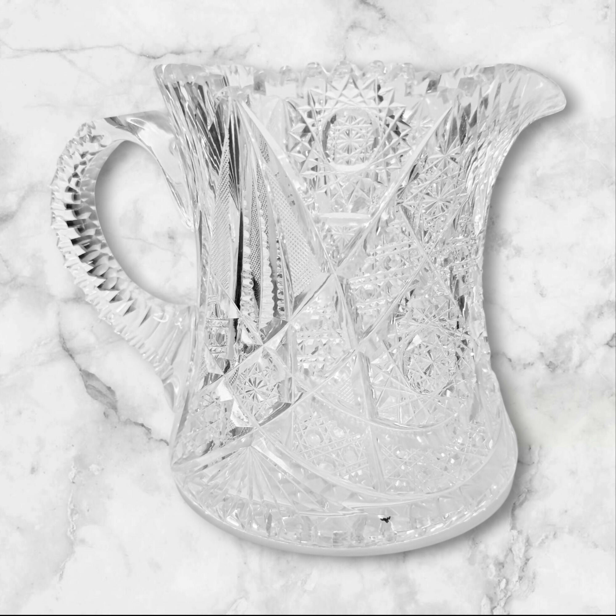 Vintage Cut Crystal Pitcher Water Jug | Brilliant Pressed Glass | Excellent