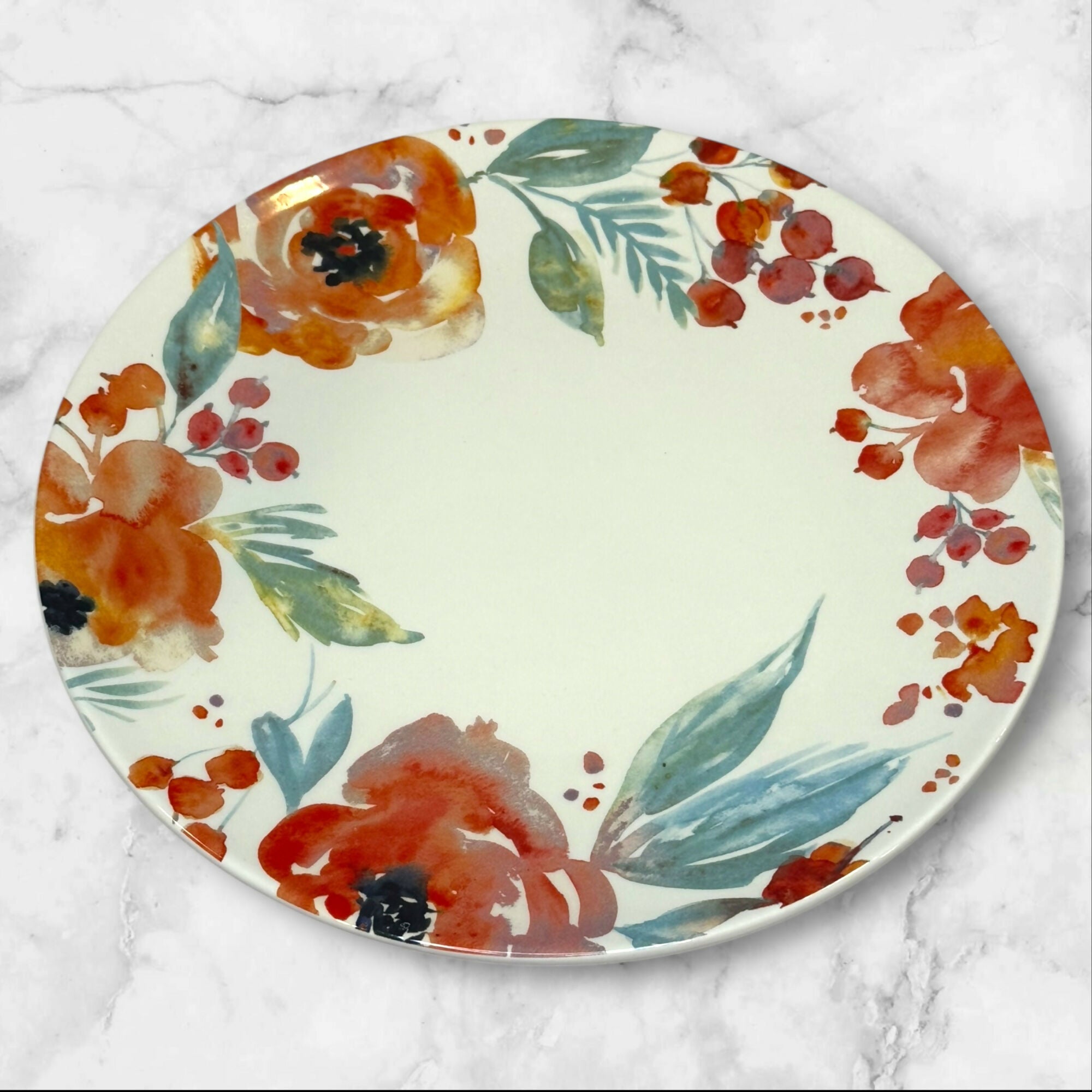 Prima Design Floral Dinner Plates | Set of 4 | Hand-Painted Style | Excellent