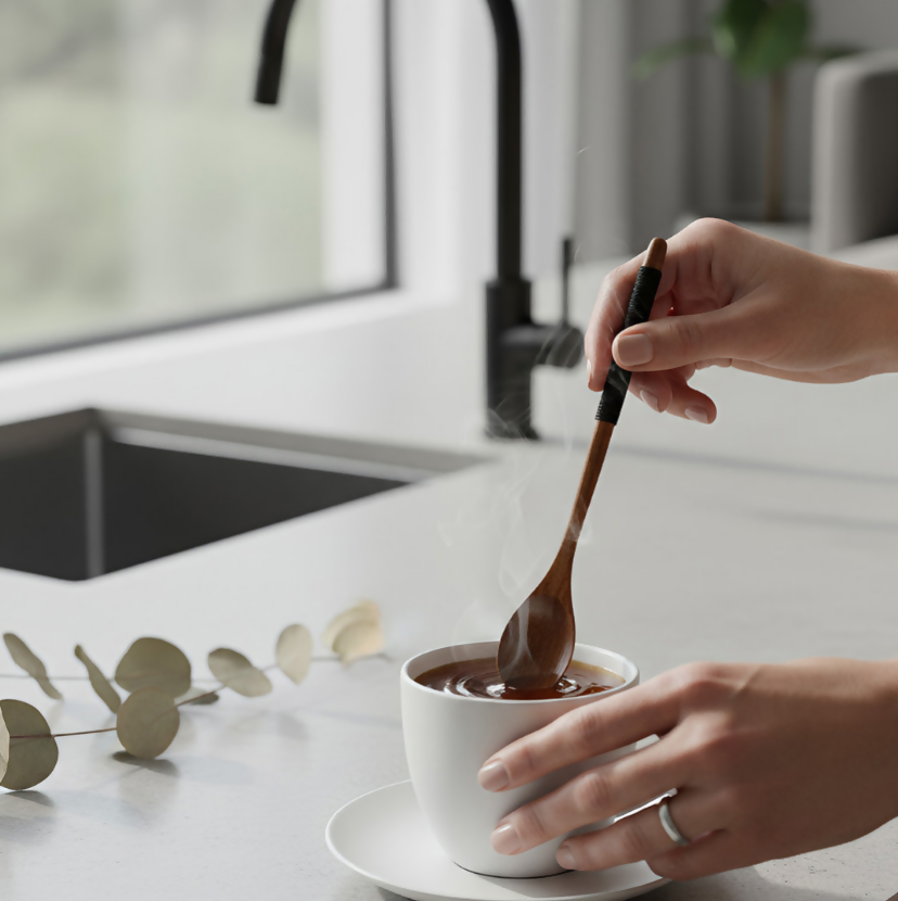 Anygleam Natural Brown 6pcs Wooden Tea Long Spoon Kitchen Tableware