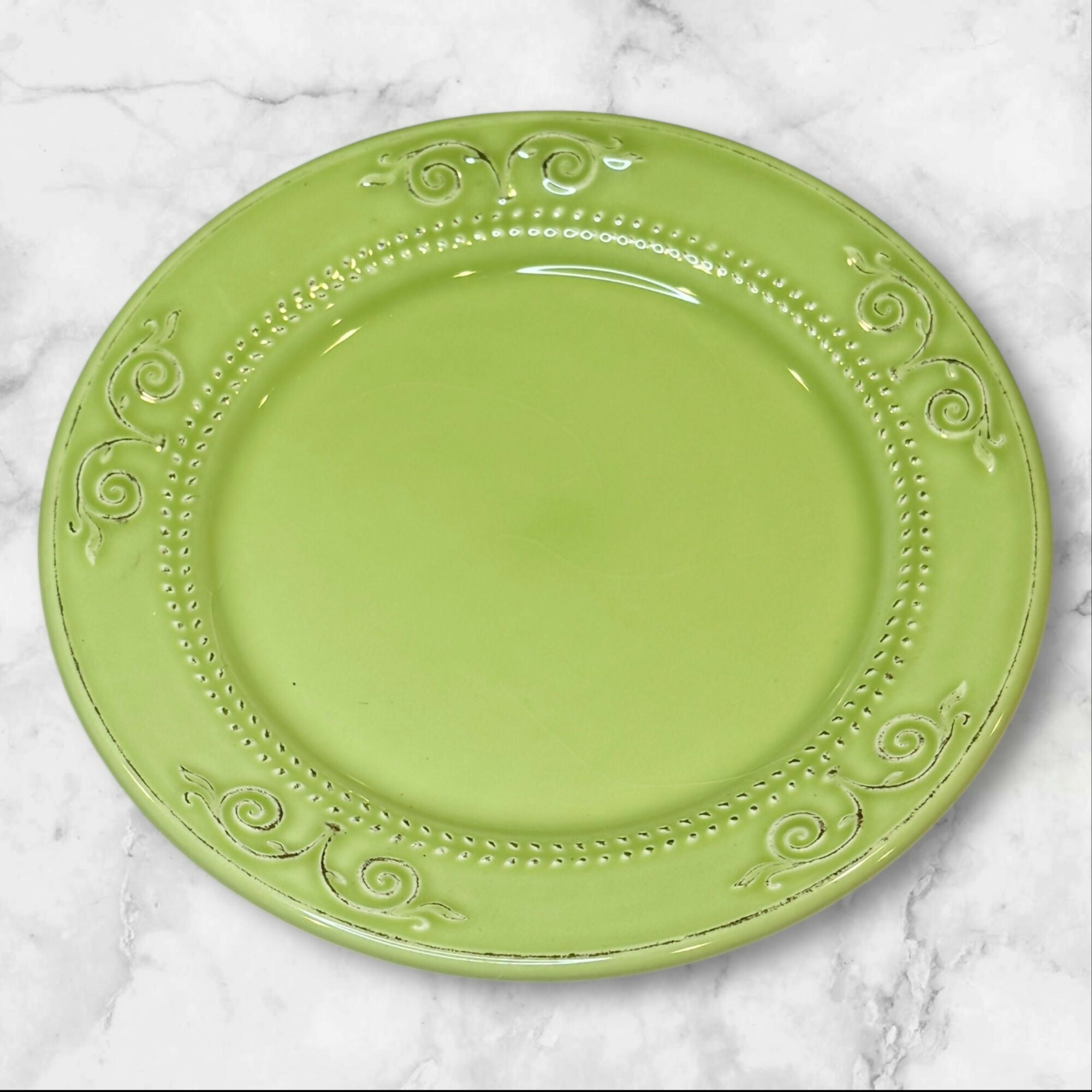 Matceramica Green Scroll Salad Plates | Portuguese Stoneware | Set of 4 | Excellent