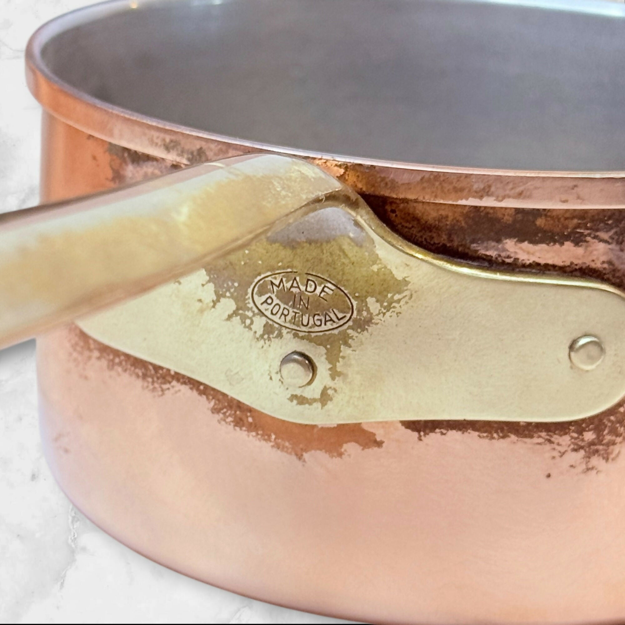 Made in Portugal Copper Saucepans | Set of 2 | Brass Handles | Good Condition