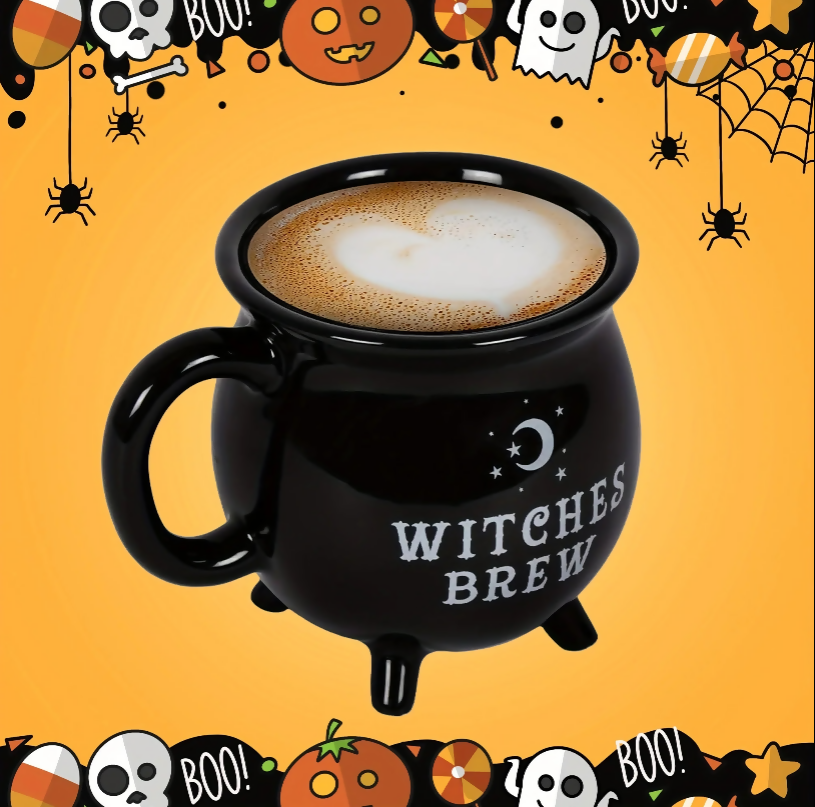 ANYGLEAM Coffee Mug Black Witches Brew Print Ceramic Drinkware
