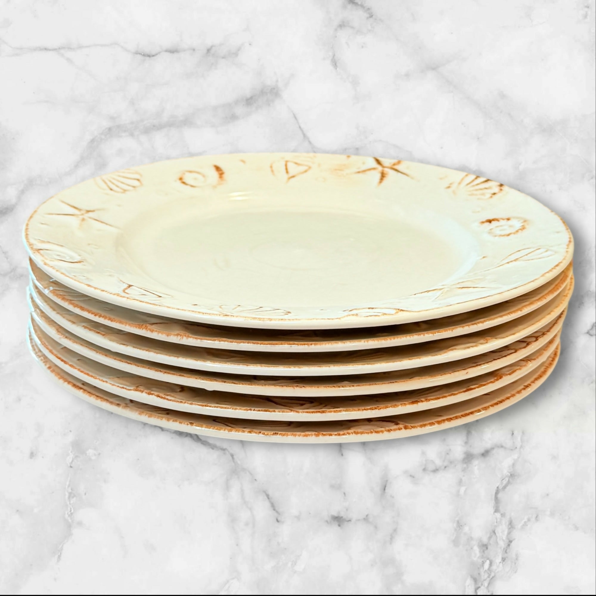 Thomson Hampton Dinner Plates Set of 6 | Coastal Embossed | Fair Condition